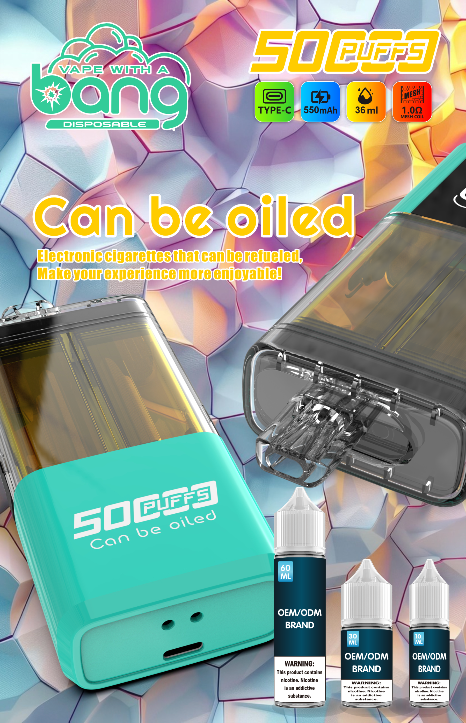  Bang 50000 Puff Vape 50K Disposable E-Cigarette E Hookah Charger Can Be Oiled Pocket Hookah