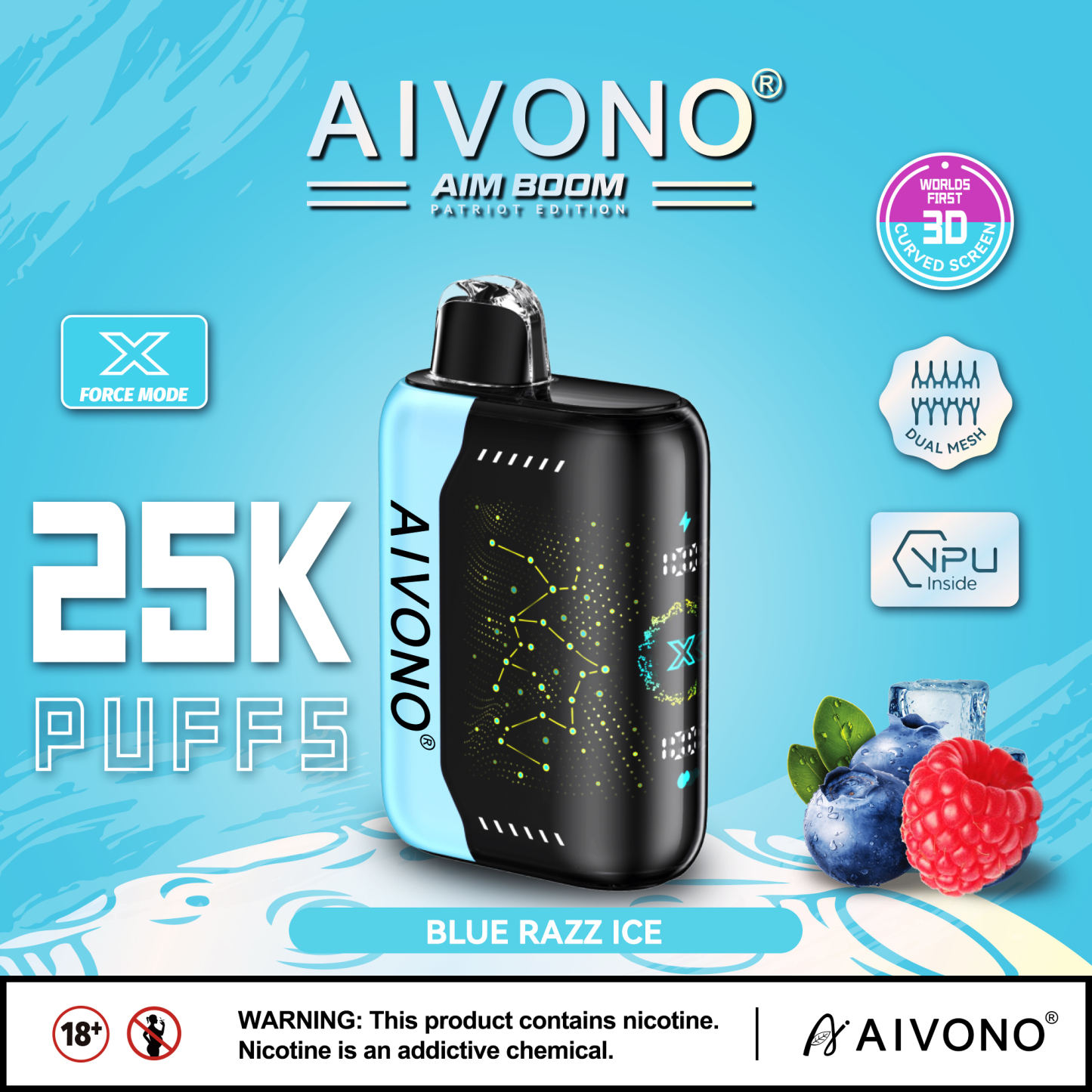 Original Aivono Aim Boom 25000 Puffs Nicotine Salt Content: 5% /3%/2%/0% Disposable Electronic Cigarette Fruit Flavor Latest Starry Screen Factory