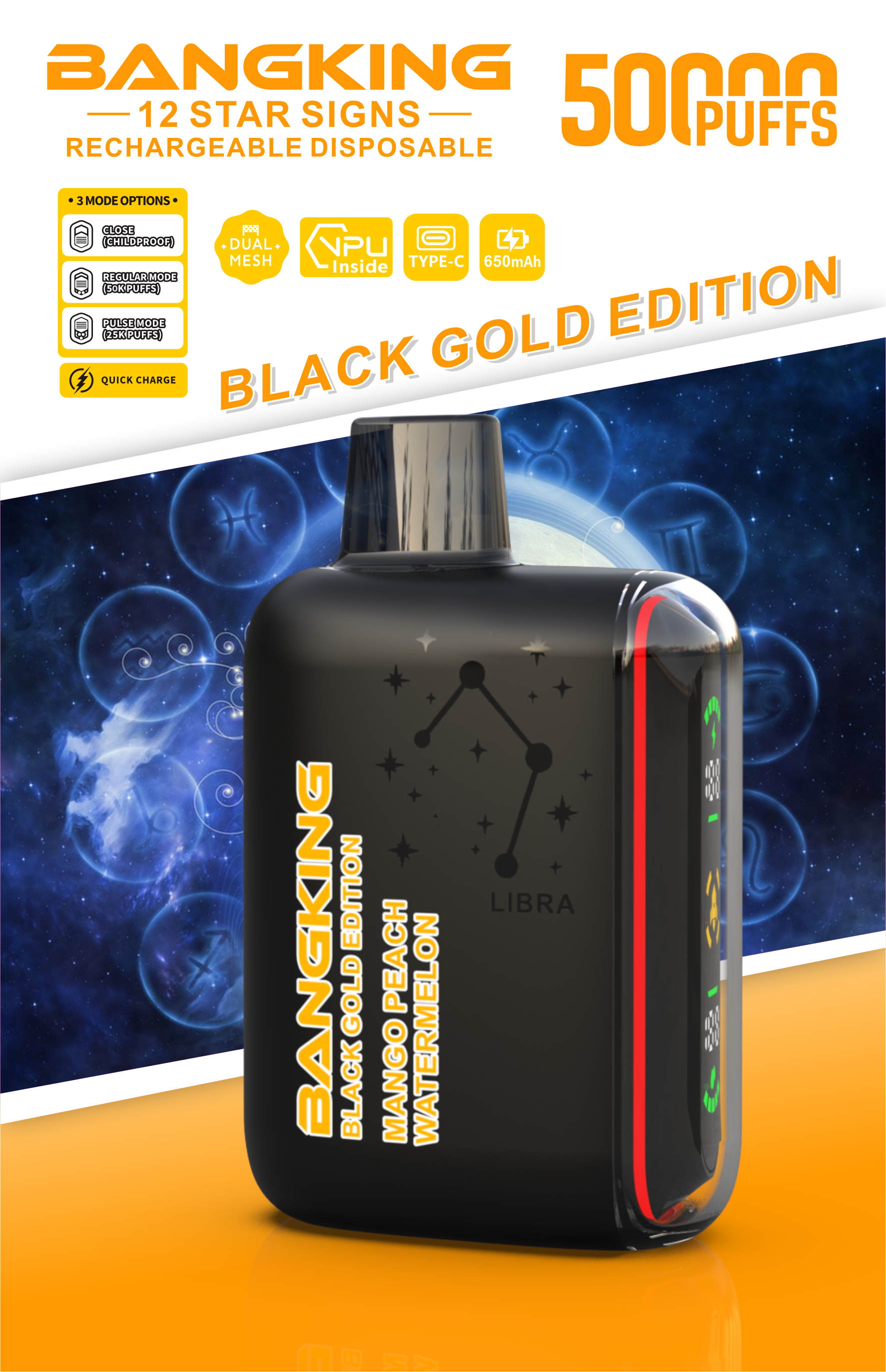  Bang King 50000 Puffs Black Gold Edition Bang Vape 50K 100K 300K Puffs Disposable E-Cigarette Desechables