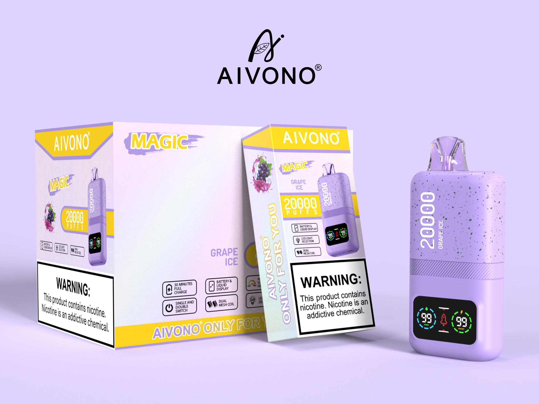 Original Aivono AIM MAGIC 20000 Puffs Smart Screen Vape Disposable Electronic Cigarettes Digital Display Puff 20k 0% 2% 3% 5% 24ml Prefilled Pod Dual Mesh 600mah Rechargeable Battery Pen-Ecloudvaping