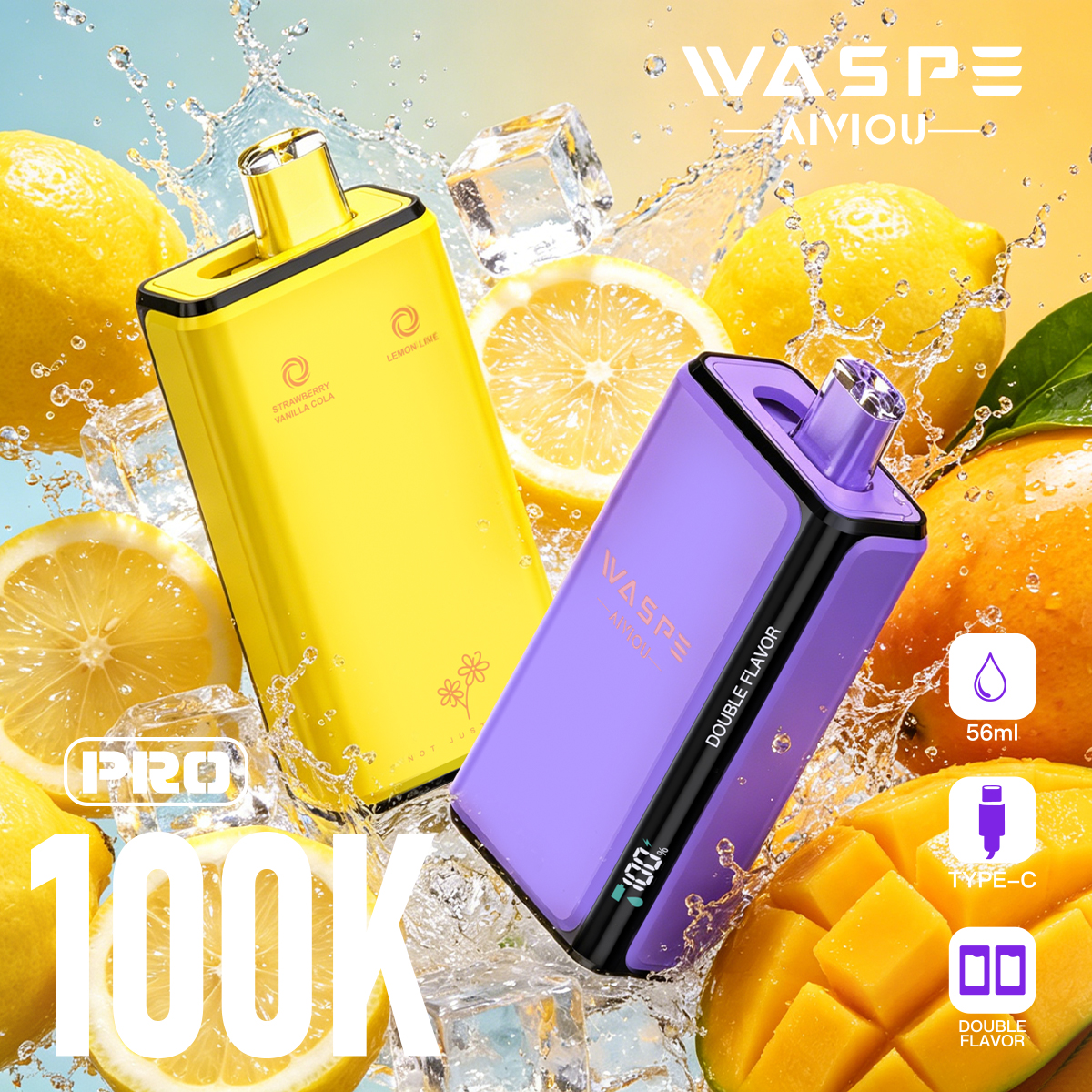Wholesale Disposable Vape Waspe 100K PRO Puffs 2in1 Intelligent Smoke Double Flavors EUwarehouse