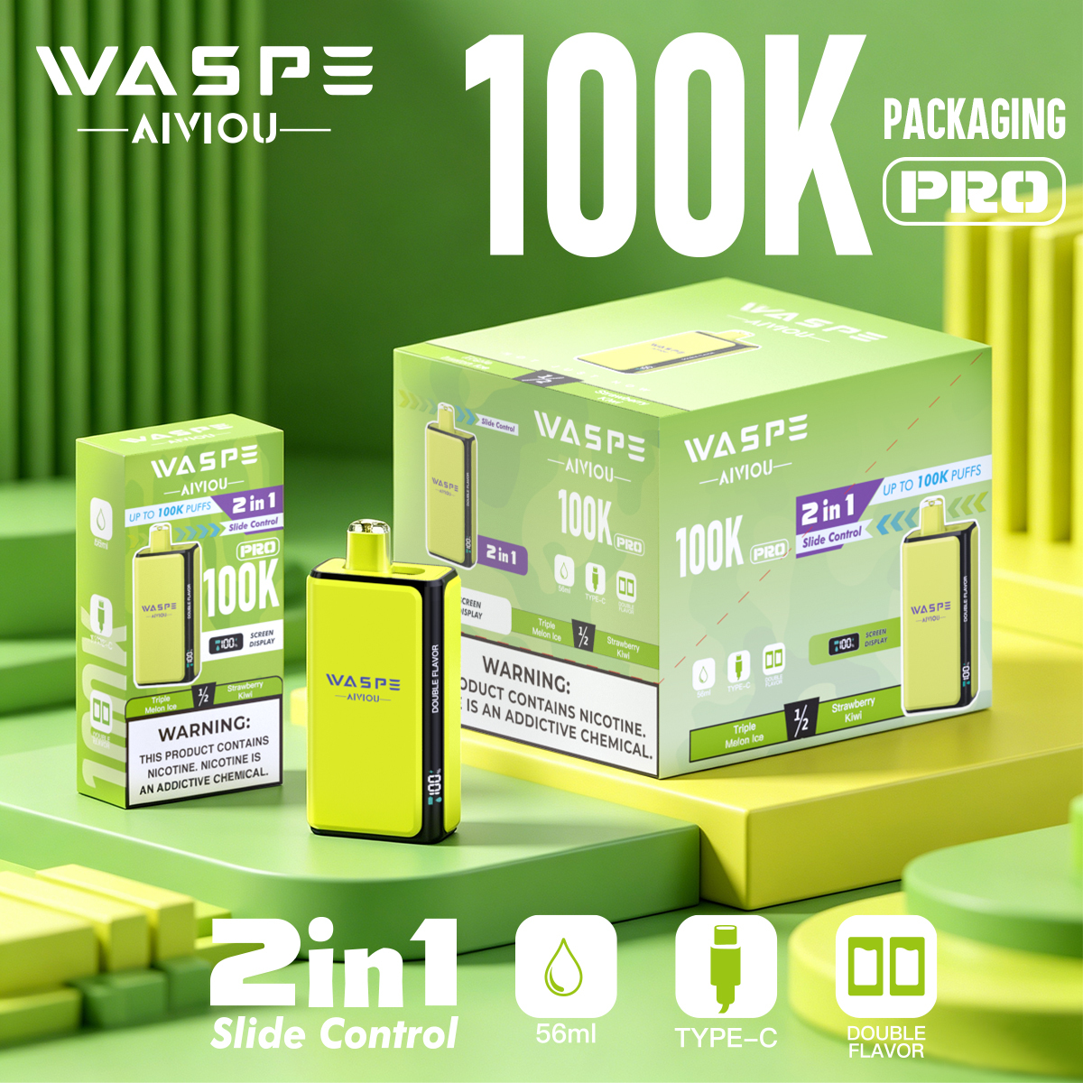 Wholesale Disposable Vape Waspe 100K PRO Puffs 2in1 Intelligent Smoke Double Flavors EUwarehouse