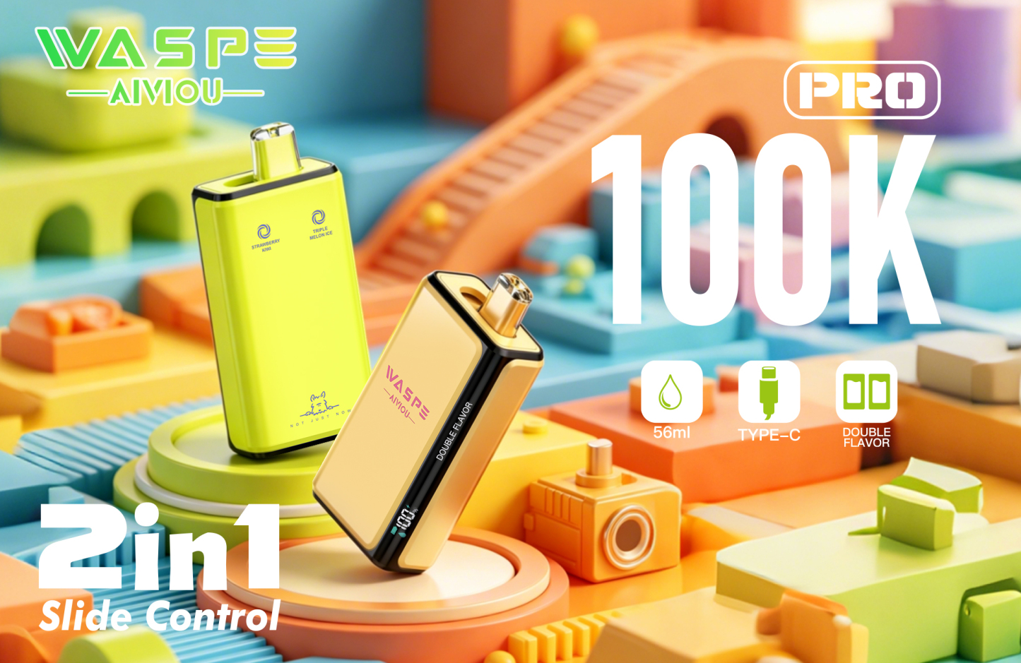 Wholesale Disposable Vape Waspe 100K PRO Puffs 2in1 Intelligent Smoke Double Flavors EUwarehouse