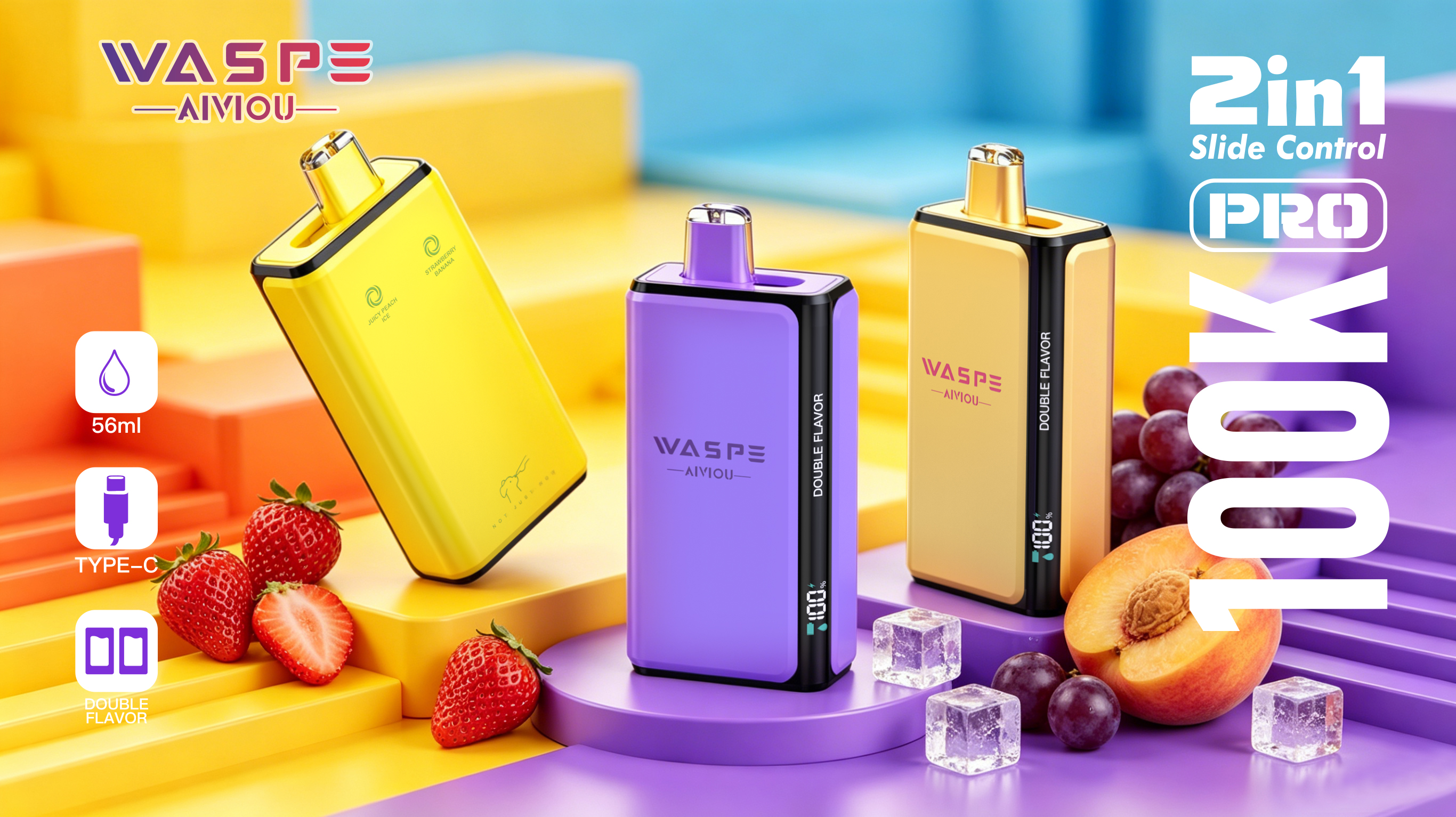 Wholesale Disposable Vape Waspe 100K PRO Puffs 2in1 Intelligent Smoke Double Flavors EUwarehouse