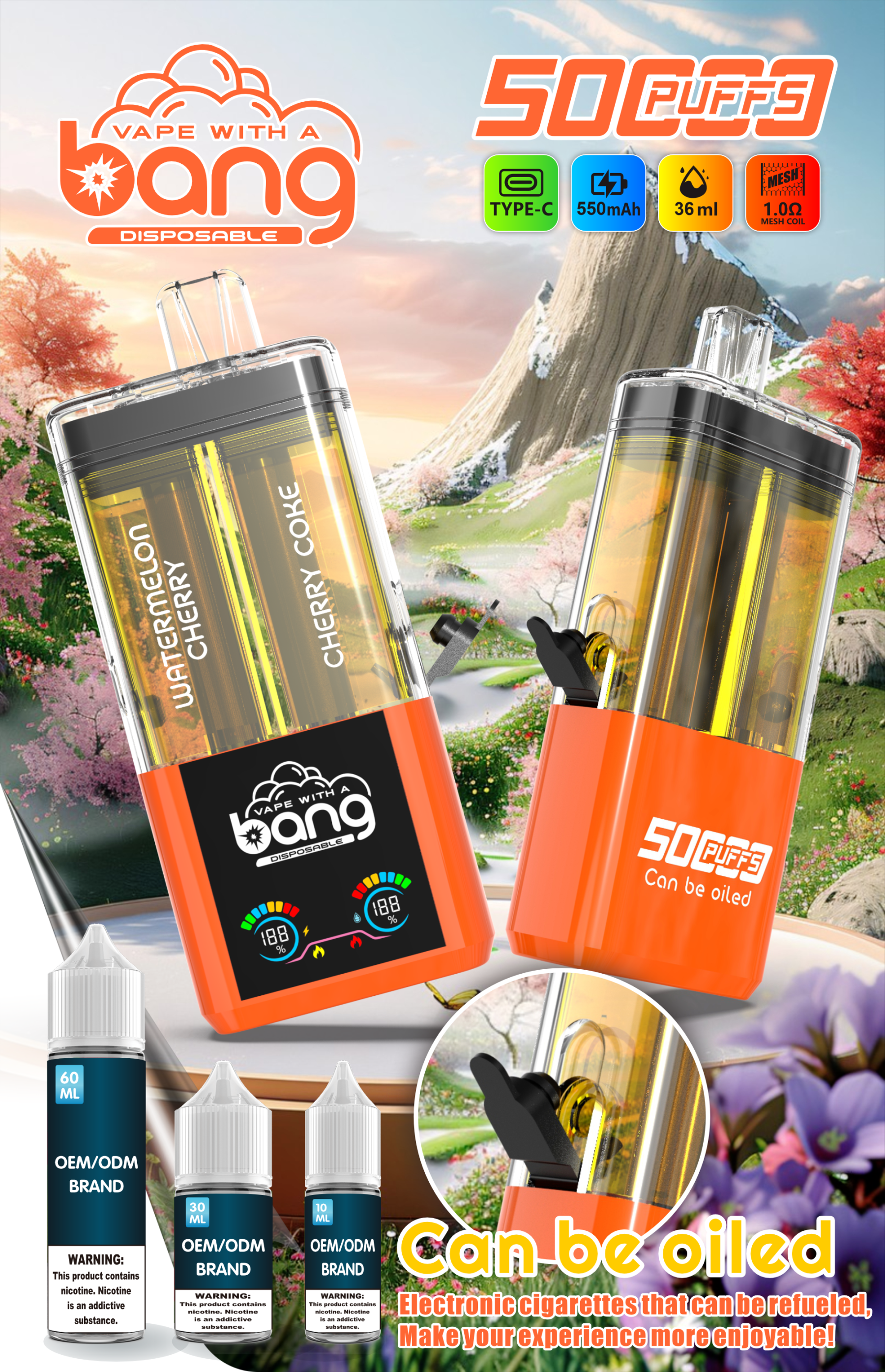 Bang 50000 Puff Vape 50K Disposable E-Cigarette E Hookah Charger Can Be Oiled Pocket Hookah