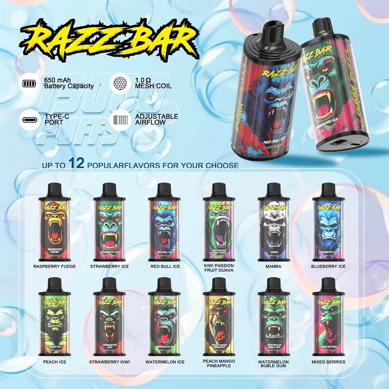 Razzbar 15K Puff Disposable Vape Pen E Cigarette 15000 Puffs Razz Bar Disposable Vape Tobacco