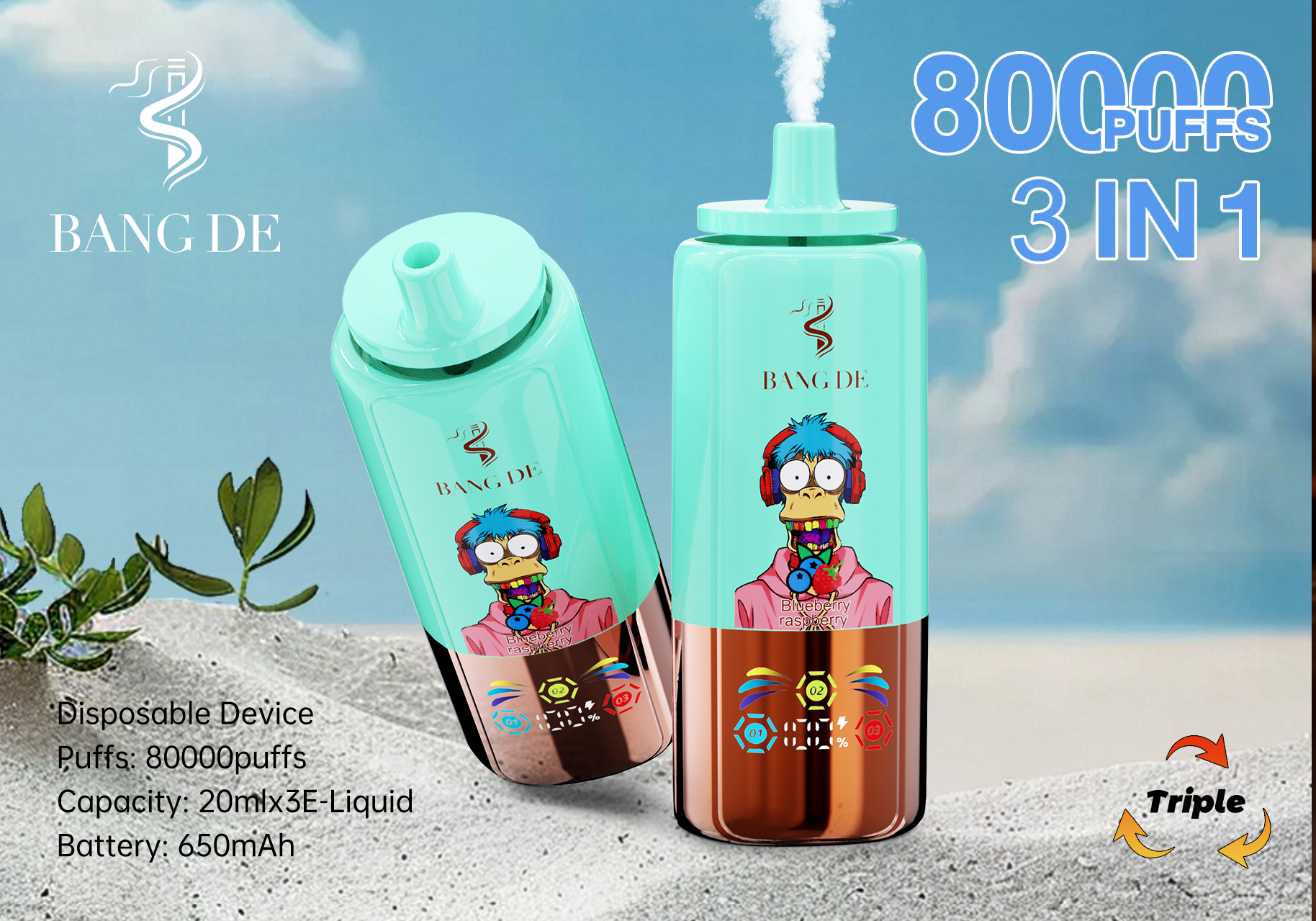  Bang DE 80000 Puffs Triple Flavors Vape Pen 80K 75K 60K 50K Pocket Hookah Factory Price Disposable Electronic Cigarette