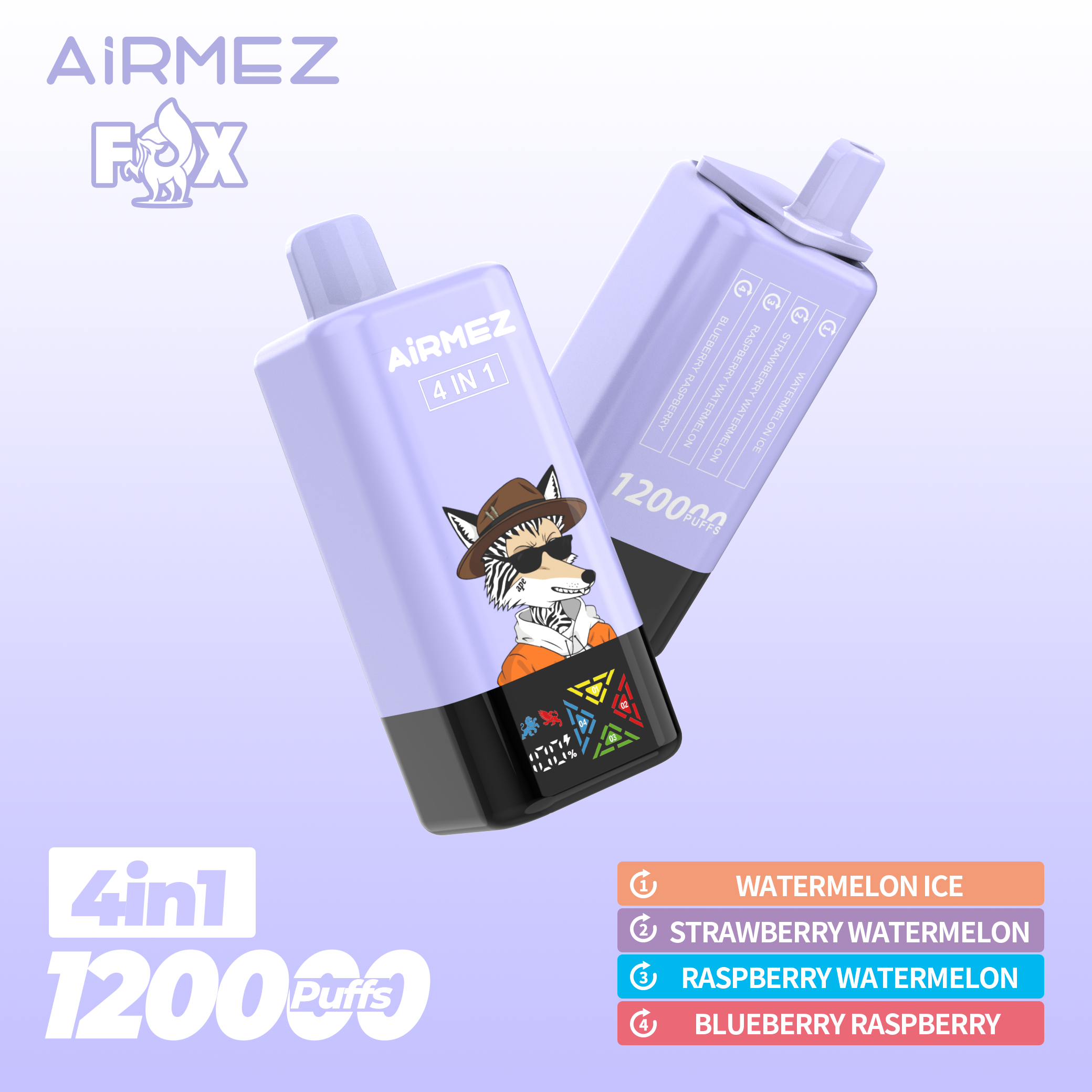 Airmez 120000 Puff 120K Puffs 100000 Puff Triple Flavors 4 In1 Vaper Airmez Fox 120000 Puffs 85K 50K Disposable Vape Big Screen Vape