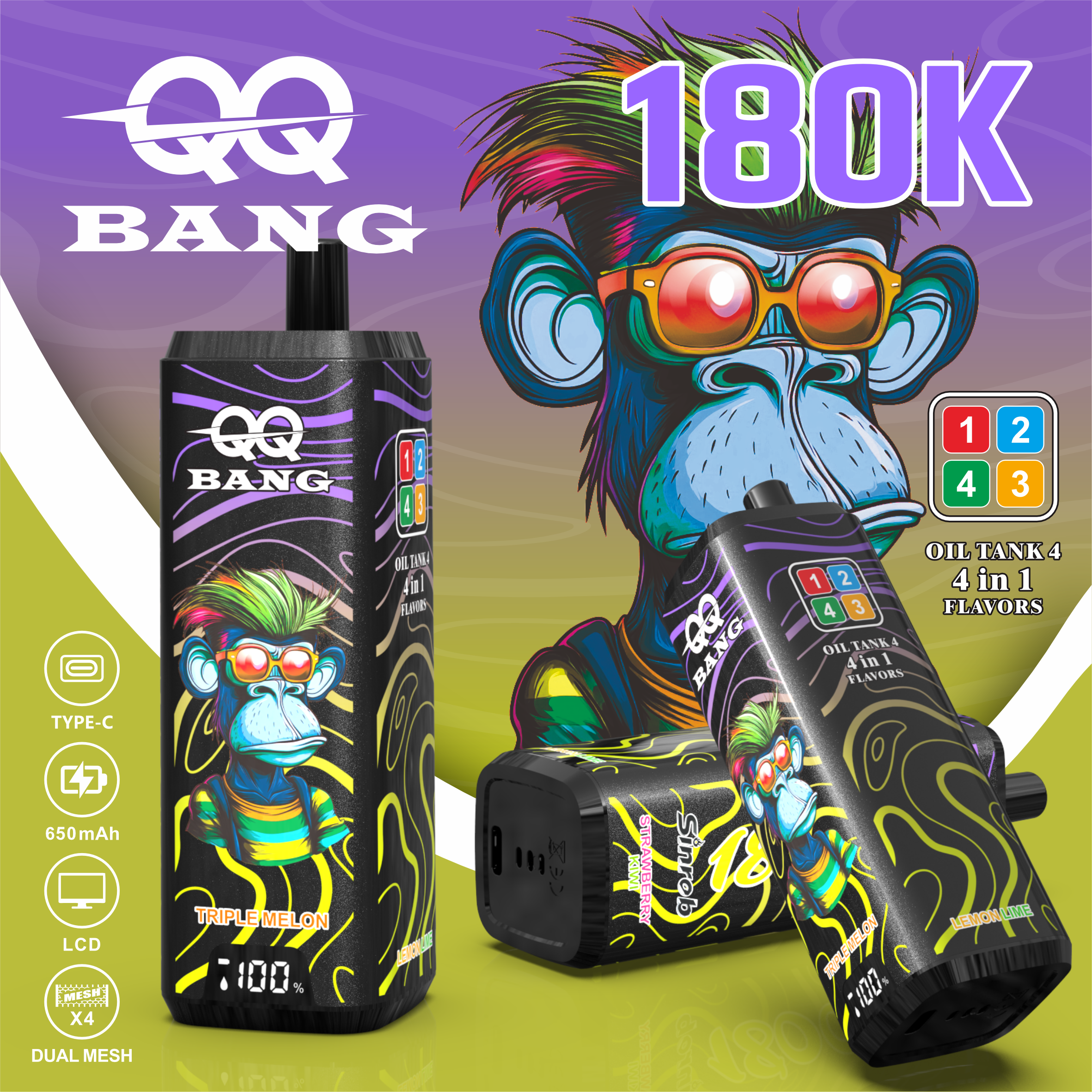 QQ Bang 180000 Puff 12 Flavors 4 in 1 Electronic Cigarette Disposable Vape Pod Disposable Vape Best Vape Disposable Vape 200K 300K Bang Ecigs Spain Germany