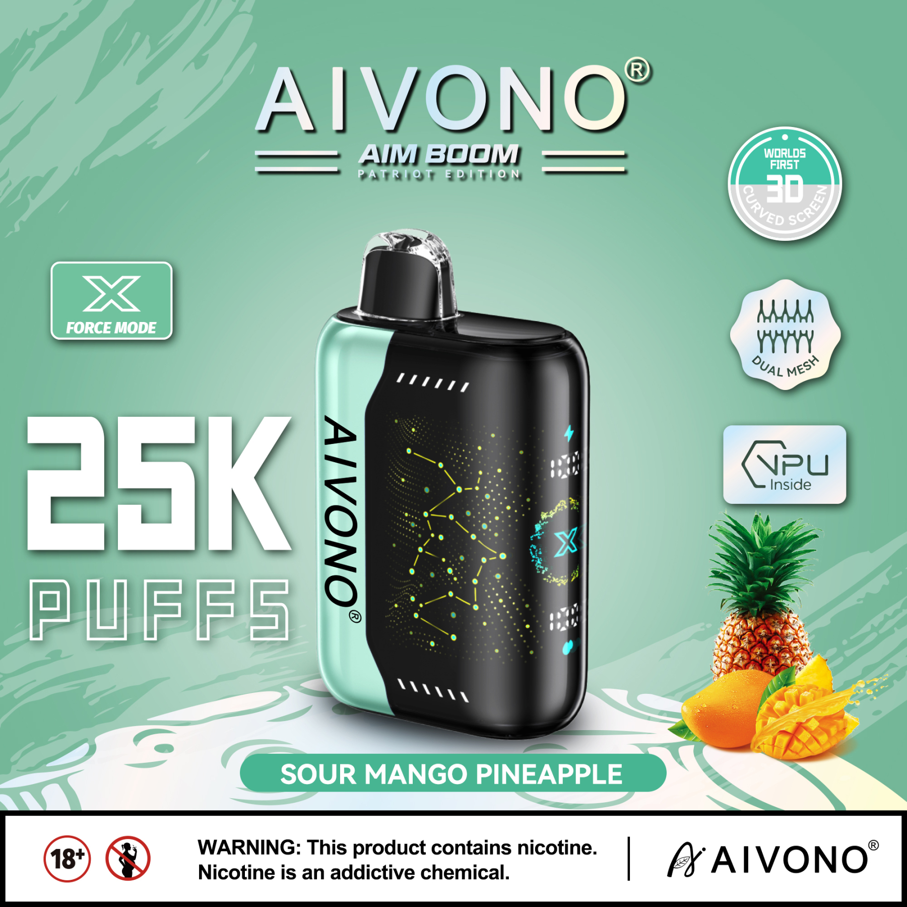 Original Aivono Aim Boom 25000 Puffs Nicotine Salt Content: 5% /3%/2%/0% Disposable Electronic Cigarette Fruit Flavor Latest Starry Screen Factory