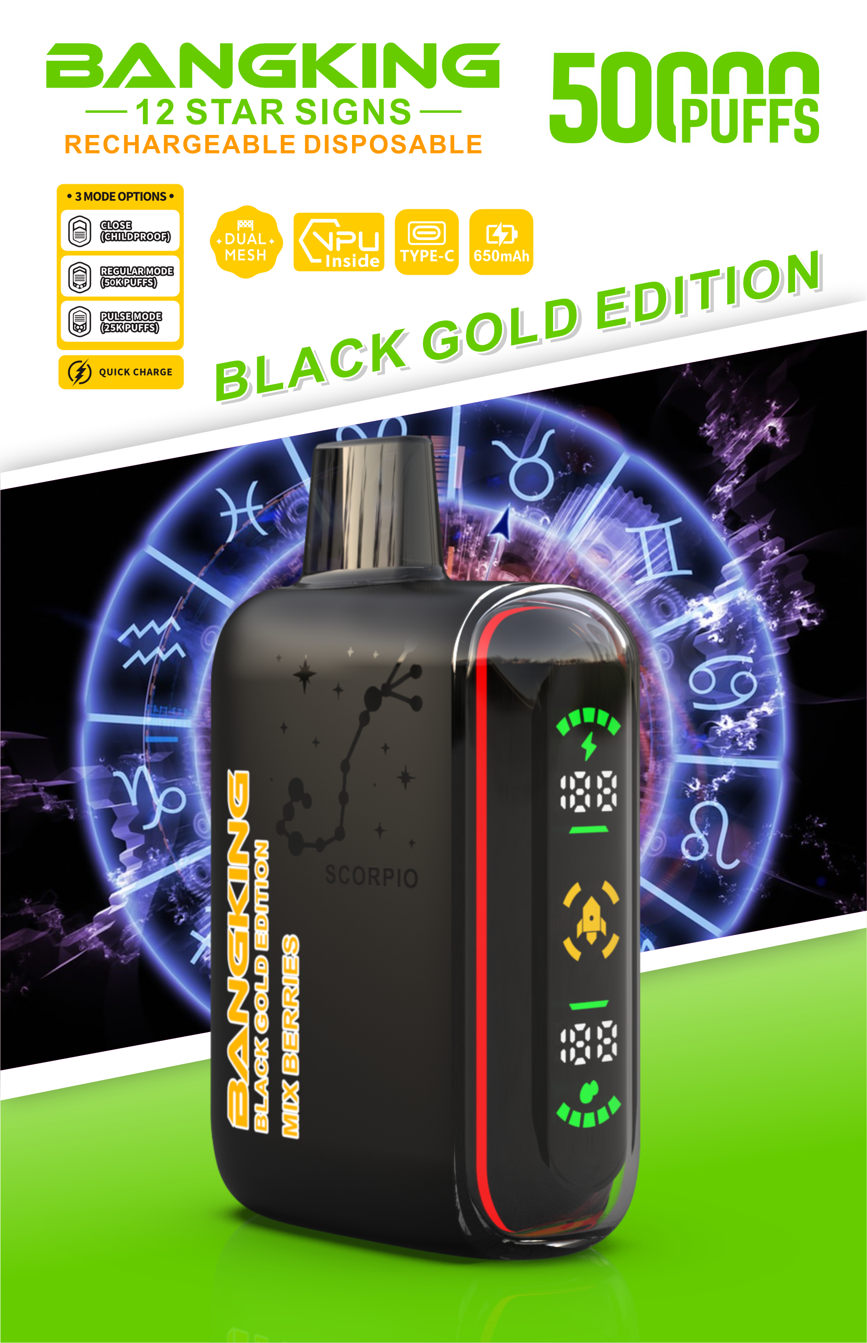  Bang King 50000 Puffs Black Gold Edition Bang Vape 50K 100K 300K Puffs Disposable E-Cigarette Desechables