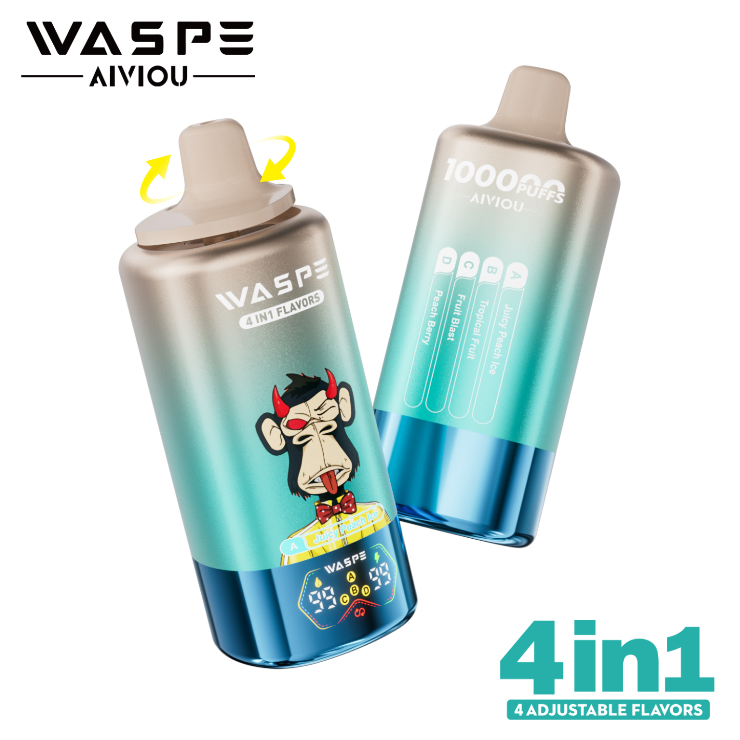 Waspe 100000 Puffs Quadruple Flavors 4 in 1 Tornado Vaper 100K 60K E Cigarette Wholesale Rechargeable Vapor EU Warehouse Spain
