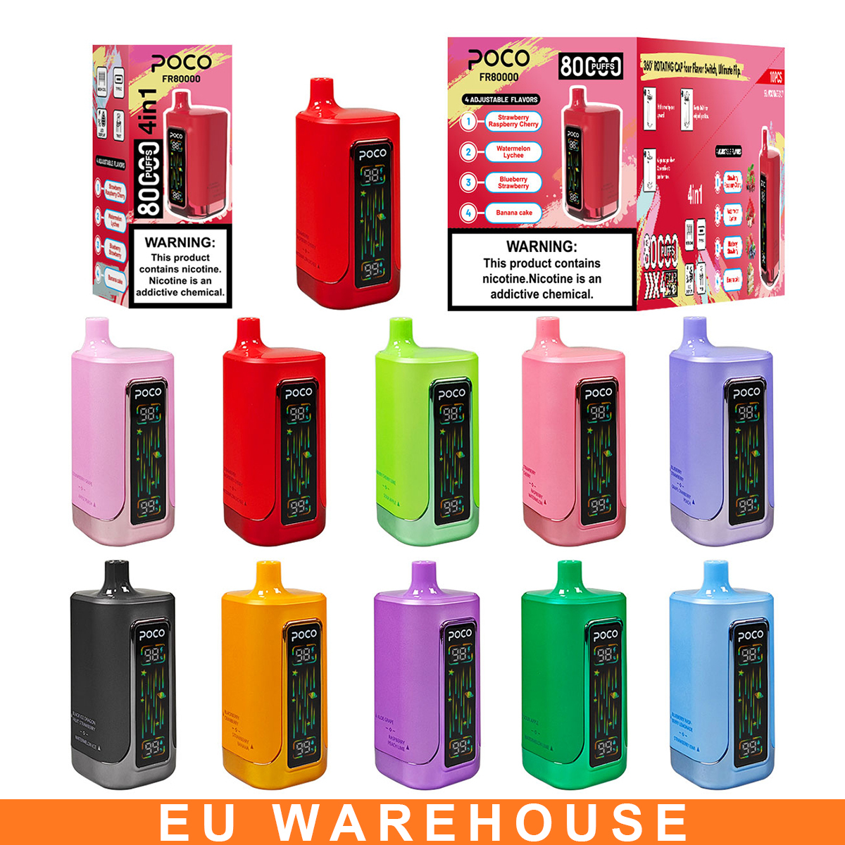 Poco Fr 80000 Puffs Germany EU Warehouse Vape Pen E Liquid Vaper 25K 30K 50K 60K 80K Disposable Electronic Cigarette Wholesale