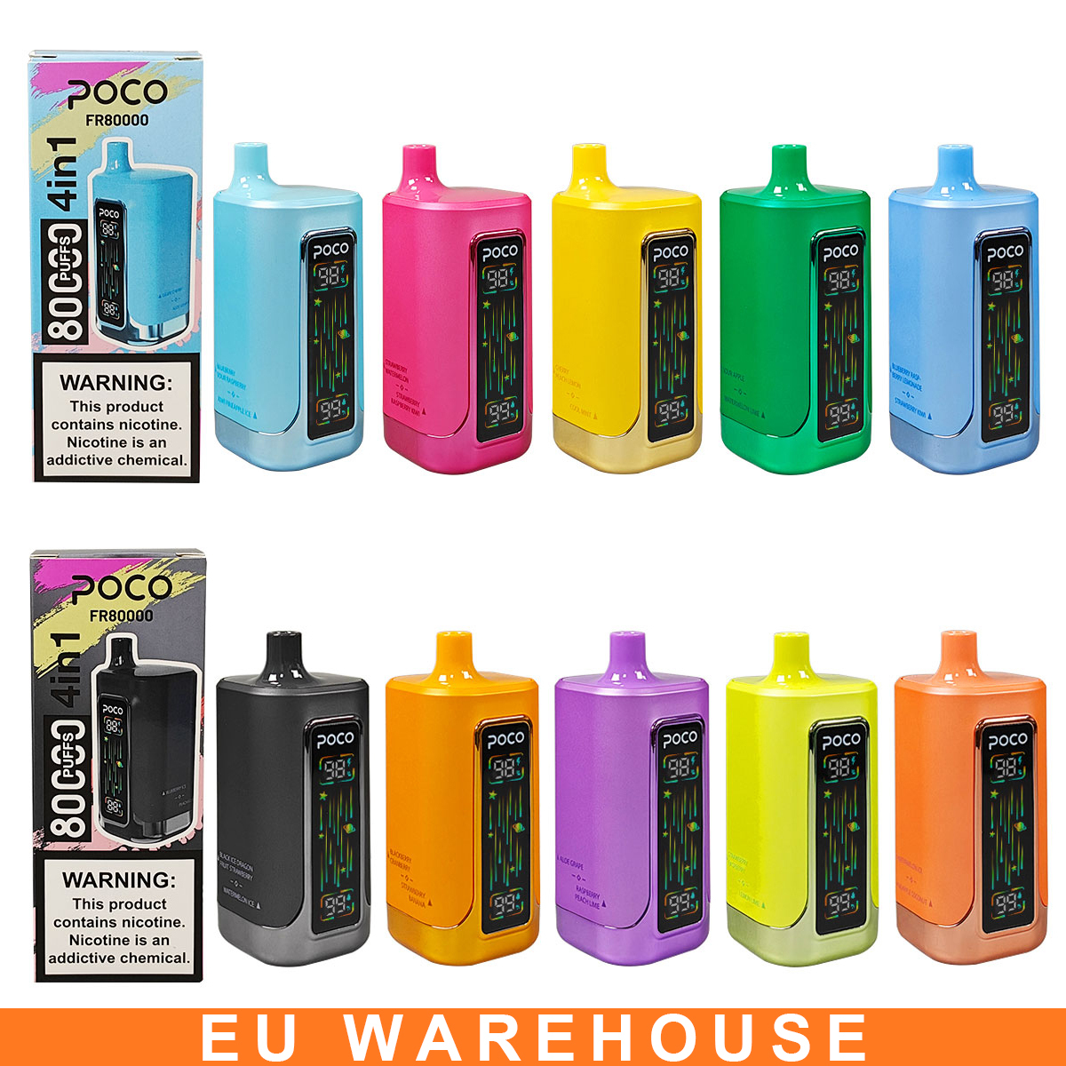 Poco Fr 80000 Puffs Germany EU Warehouse Vape Pen E Liquid Vaper 25K 30K 50K 60K 80K Disposable Electronic Cigarette Wholesale