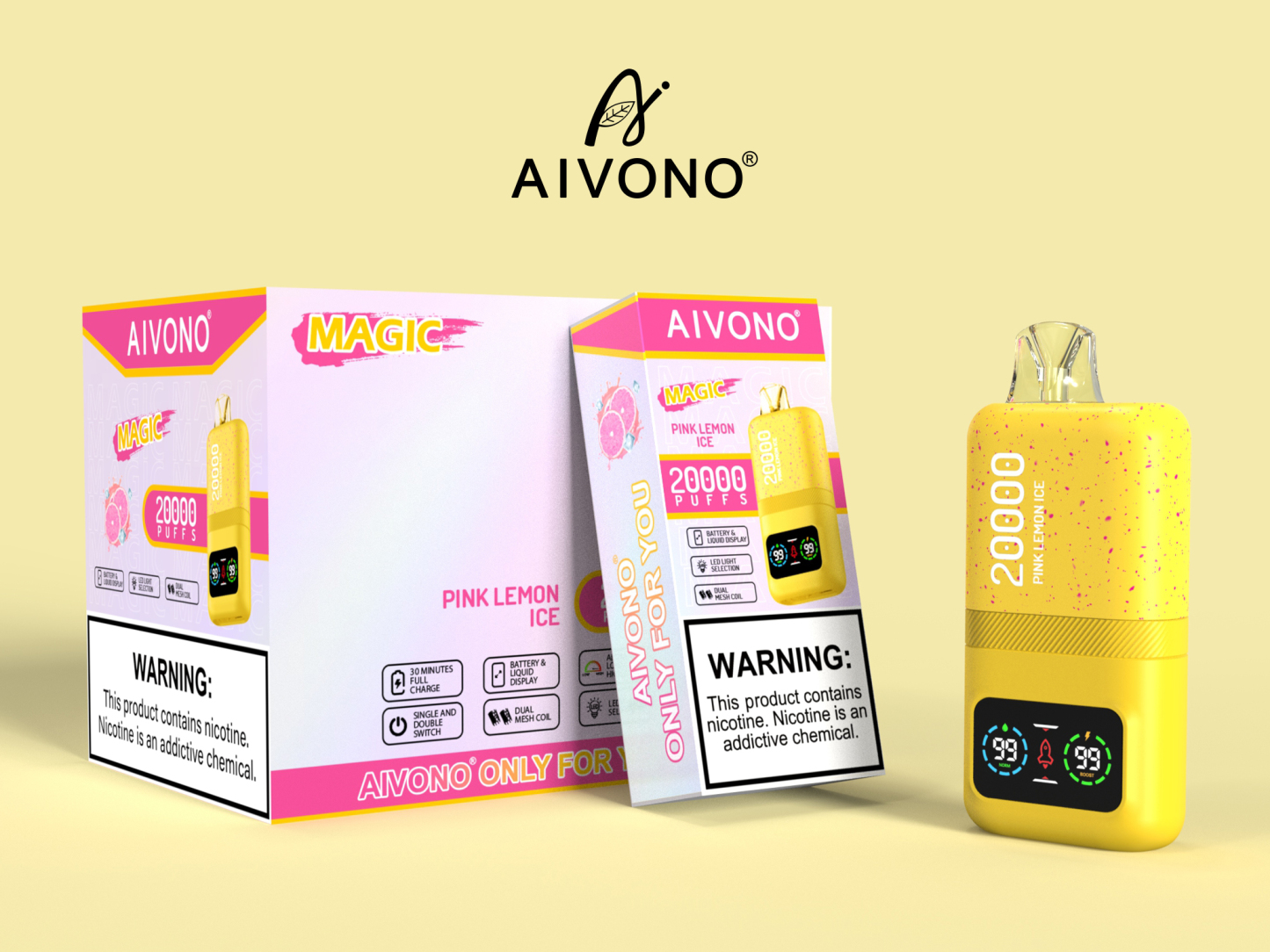 Original Aivono AIM MAGIC 20000 Puffs Smart Screen Vape Disposable Electronic Cigarettes Digital Display Puff 20k 0% 2% 3% 5% 24ml Prefilled Pod Dual Mesh 600mah Rechargeable Battery Pen-Ecloudvaping