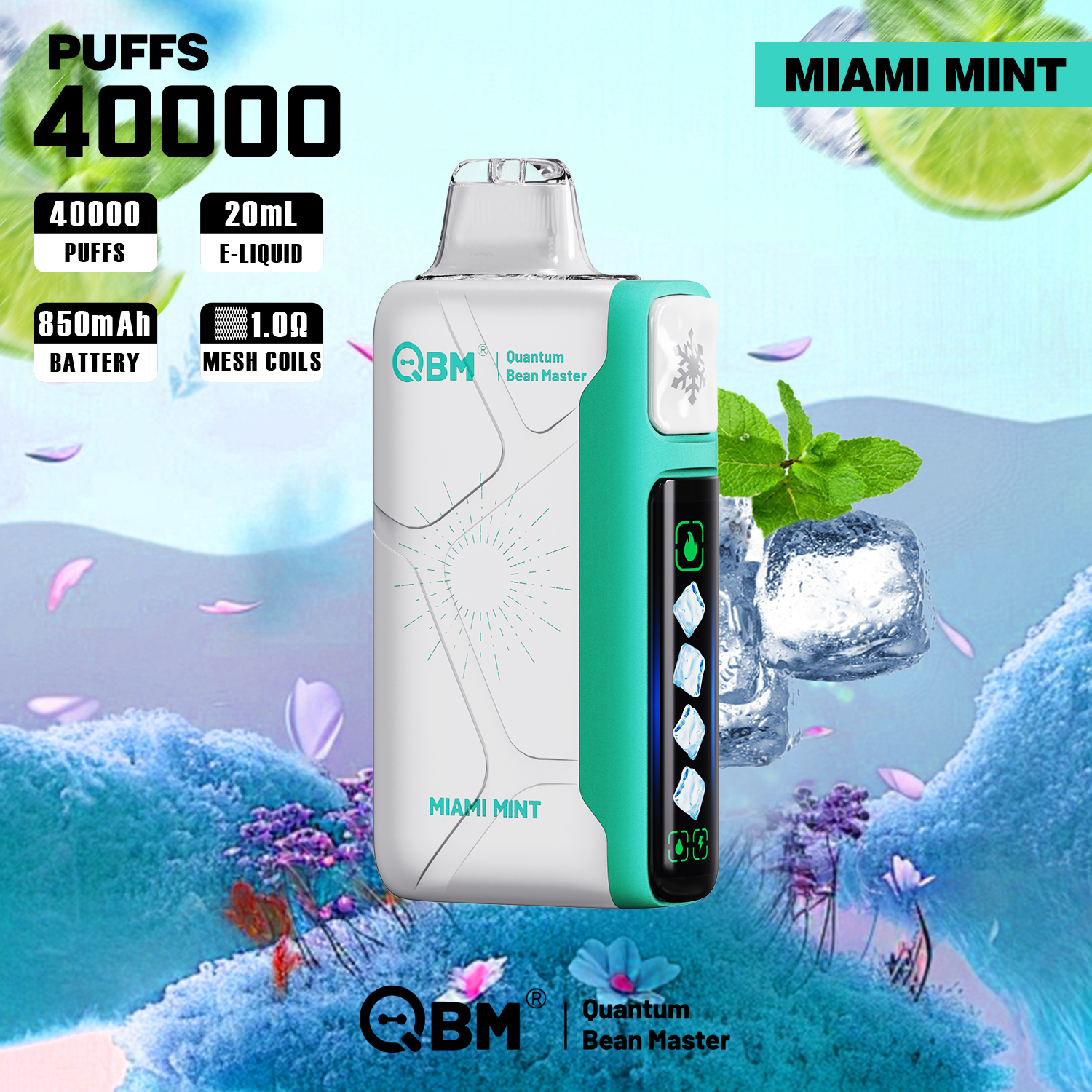 Qbm 40000 Puffs Disposable Electronic Cigarette Vape 40K 50K 60K Puffs Adjustable 5 Ice Levels and Ai