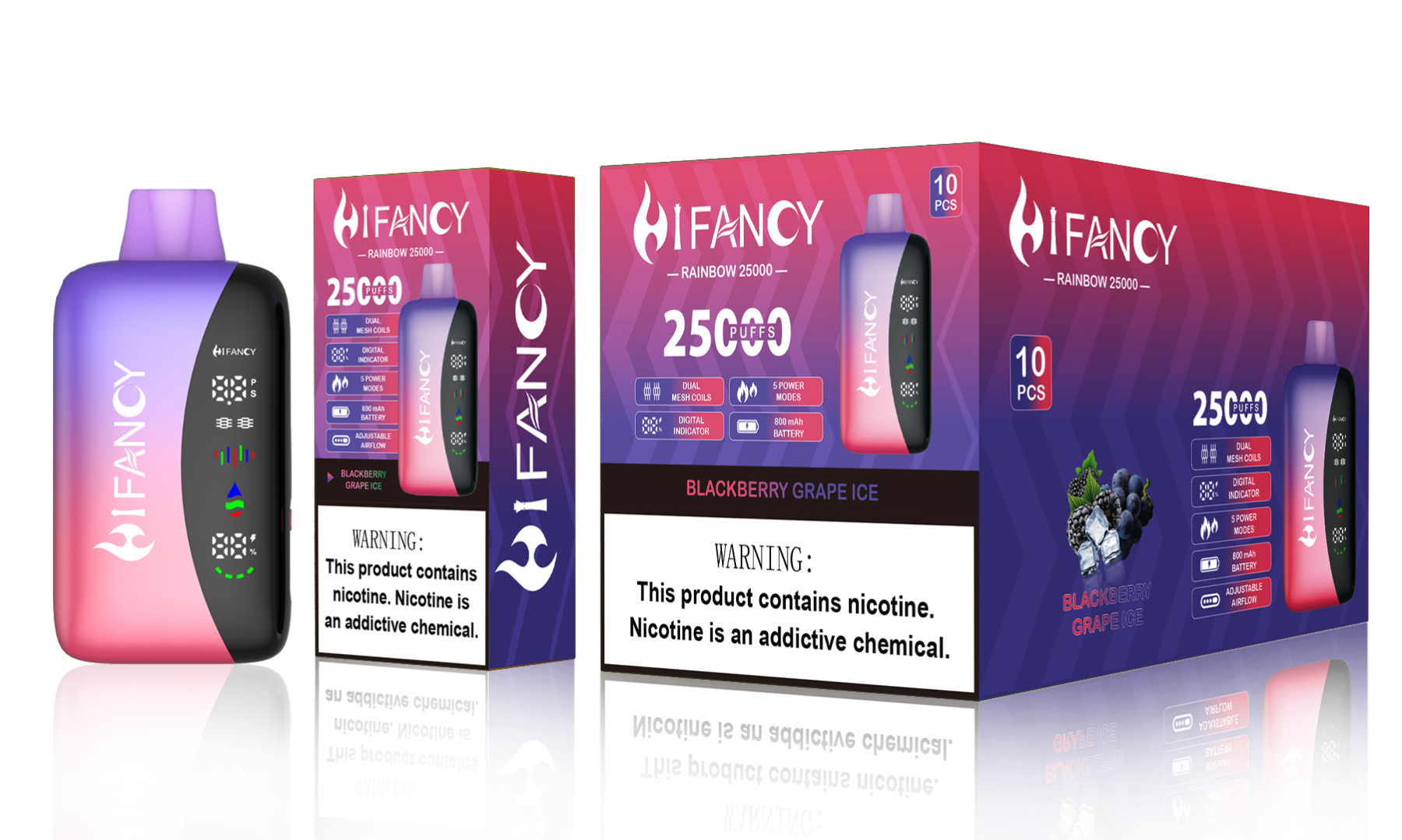Hifancy Rainbow 25000 Puffs 10 Flavors 2% 3% 5% Nicotine Kids Lock with Color Display Adjust Power Factory Disposable E-Cigarette Vape