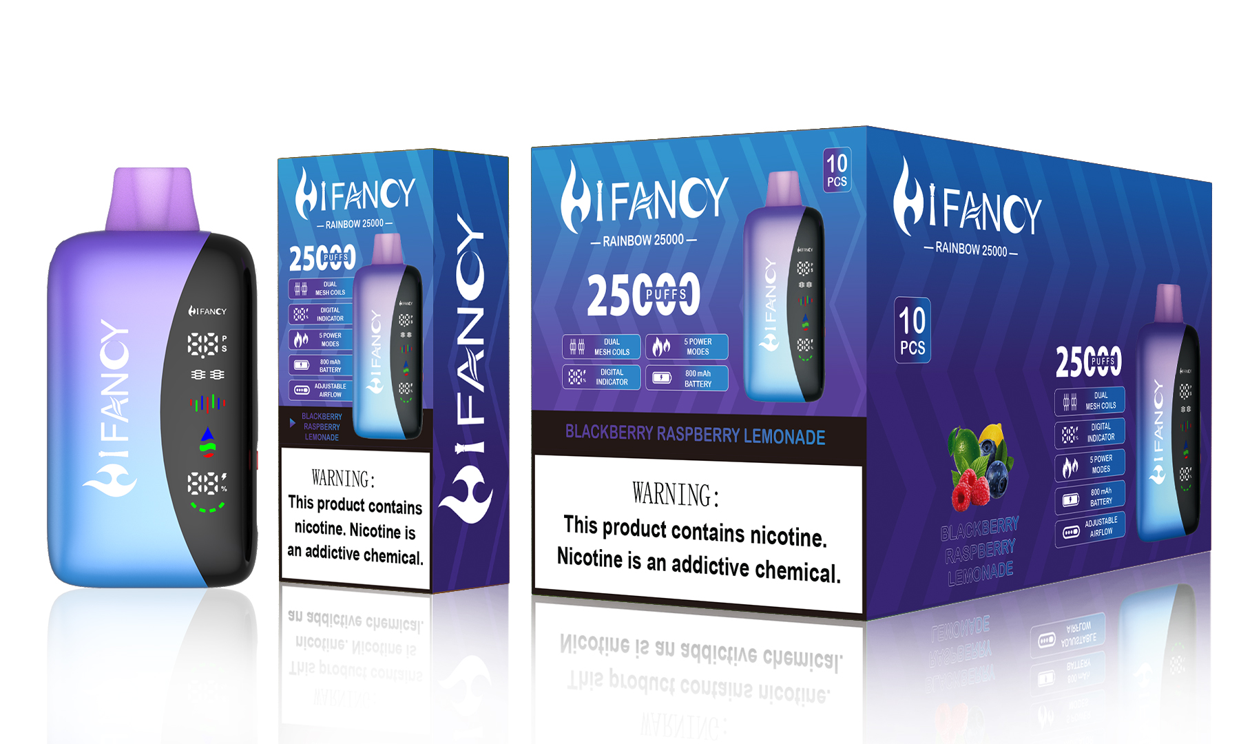 Hifancy Rainbow 25000 Puffs 10 Flavors 2% 3% 5% Nicotine Kids Lock with Color Display Adjust Power Factory Disposable E-Cigarette Vape
