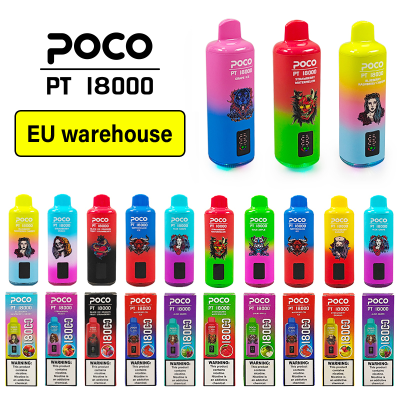 EU Warehouse Poco PT18000 Puffs 18000 Vapers Disposable Vape Pen E Cigarette Puff 18K Vape with Display Screen Wholesale Cigarette