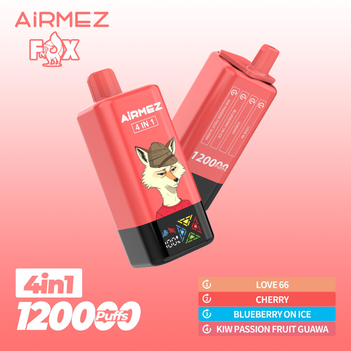 Airmez 120000 Puff 120K Puffs 100000 Puff Triple Flavors 4 In1 Vaper Airmez Fox 120000 Puffs 85K 50K Disposable Vape Big Screen Vape
