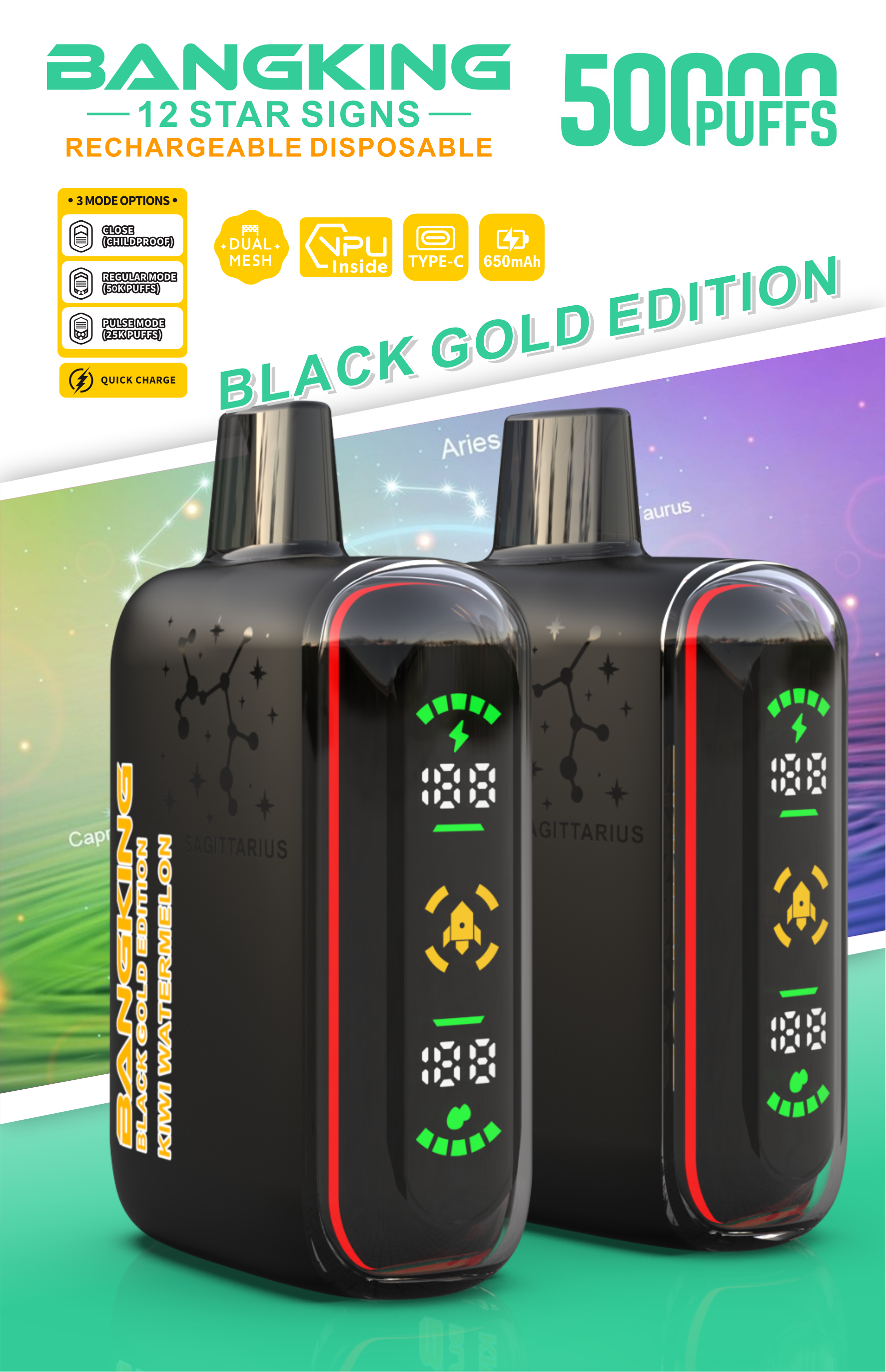 Bang King 50000 Puffs Black Gold Edition Bang Vape 50K 100K 300K Puffs Disposable E-Cigarette Desechables