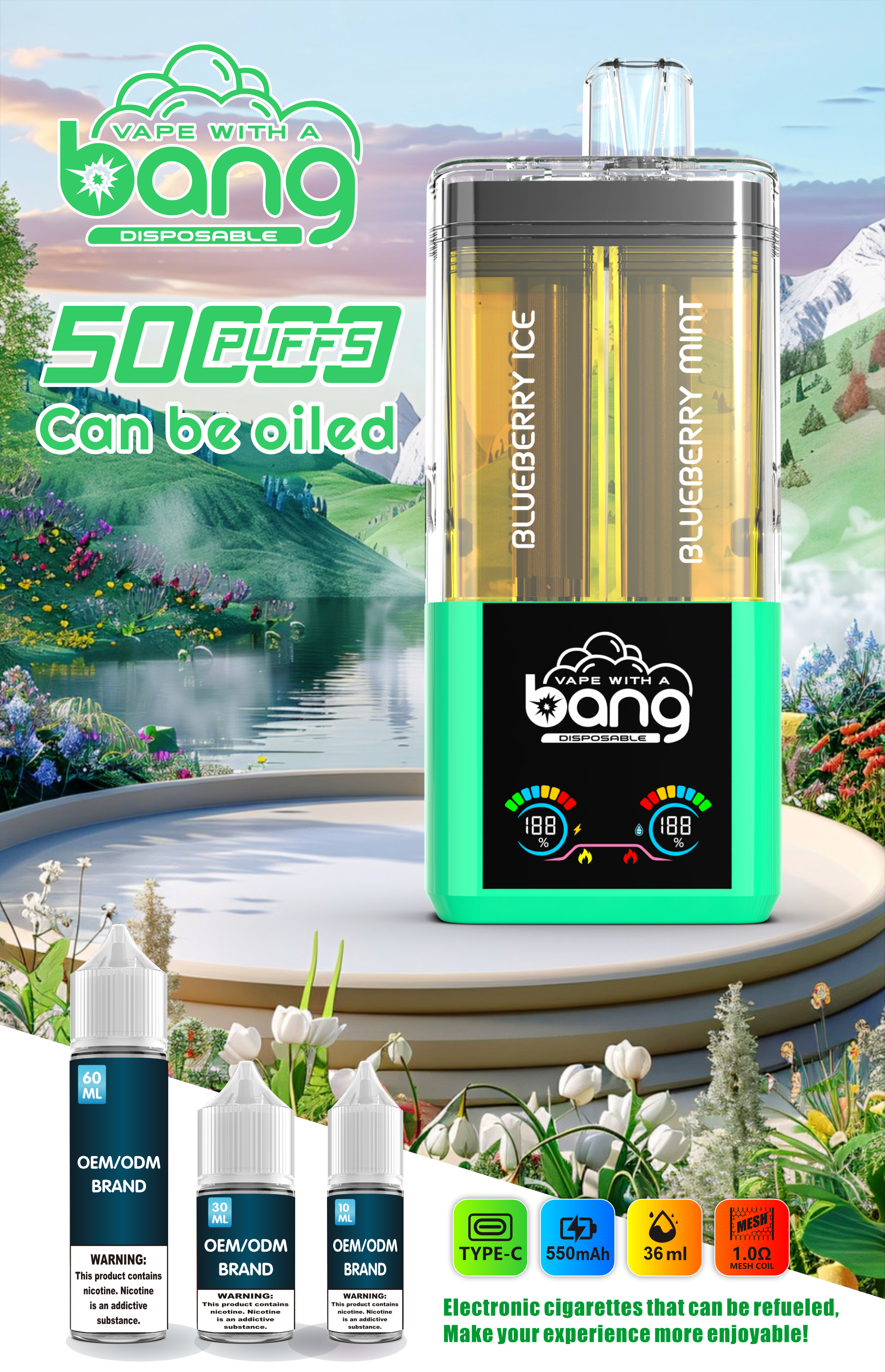  Bang 50000 Puff Vape 50K Disposable E-Cigarette E Hookah Charger Can Be Oiled Pocket Hookah