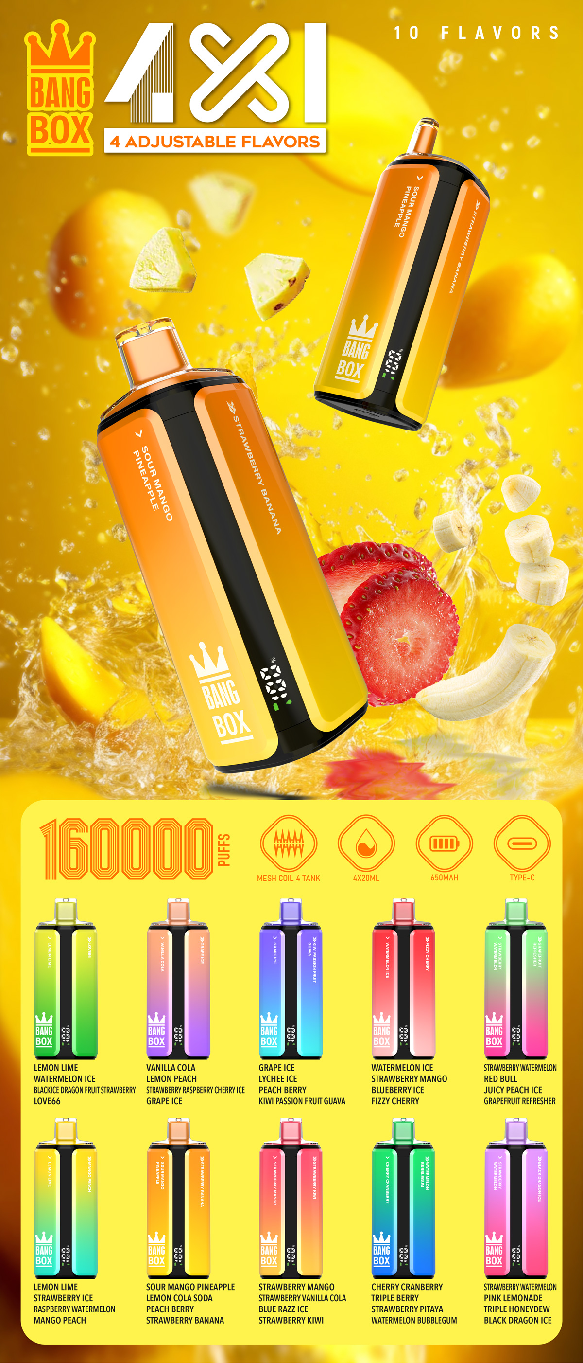 EU Warehouse Bang box 160000 Puffs 160K Disposable Vape Electronic Cigarette Wholesale Vape 200K Disposable Vape bang 300K Ecigs