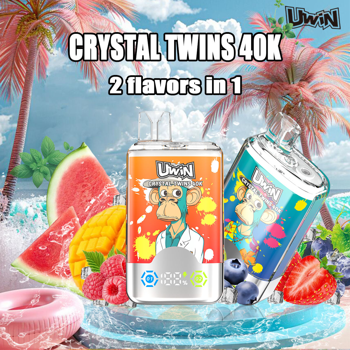 Uwin Twins Crystal 40K Puffs Bood Bottle D1 Storm X Music 40000 Puff Monvaper 30000 Video Bar Disposable Vape