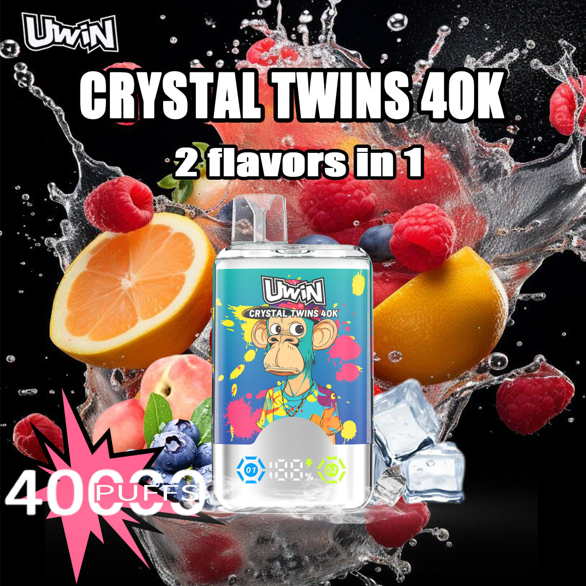 Uwin Twins Crystal 40K Puffs Bood Bottle D1 Storm X Music 40000 Puff Monvaper 30000 Video Bar Disposable Vape