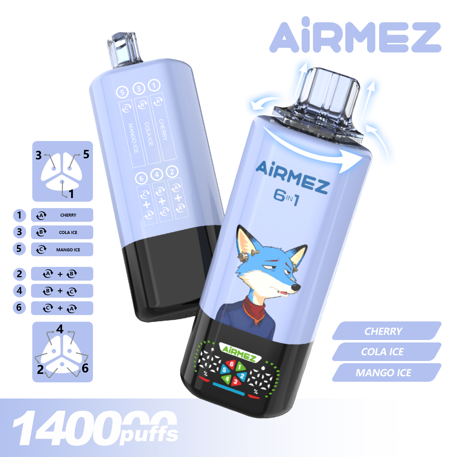 Disposable E-Cigarette Airmez Germany Poland Warehouse 6 in 1 Airmez 140K 140000 Puffs Electric Cigarette Vape 120K 110K 100K Puffs Wholesale I Vape