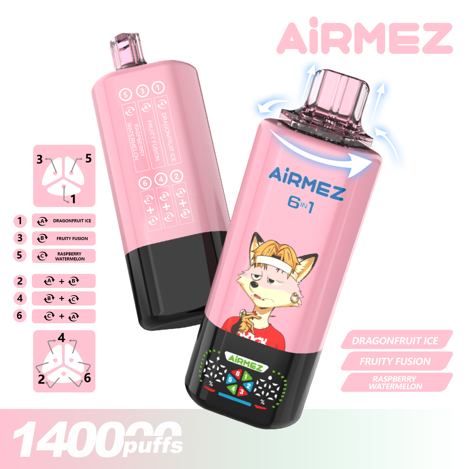 Disposable E-Cigarette Airmez Germany Poland Warehouse 6 in 1 Airmez 140K 140000 Puffs Electric Cigarette Vape 120K 110K 100K Puffs Wholesale I Vape