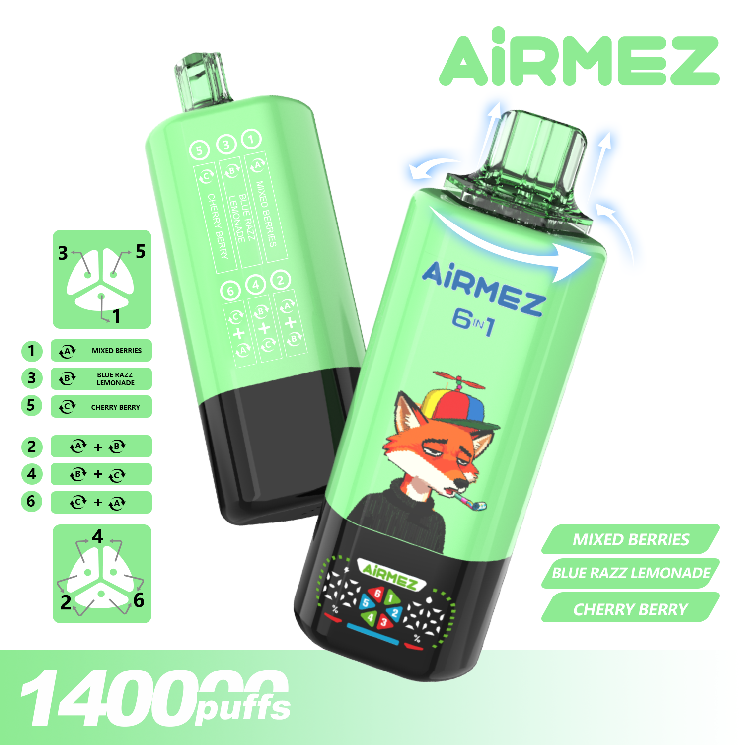 Disposable E-Cigarette Airmez Germany Poland Warehouse 6 in 1 Airmez 140K 140000 Puffs Electric Cigarette Vape 120K 110K 100K Puffs Wholesale I Vape