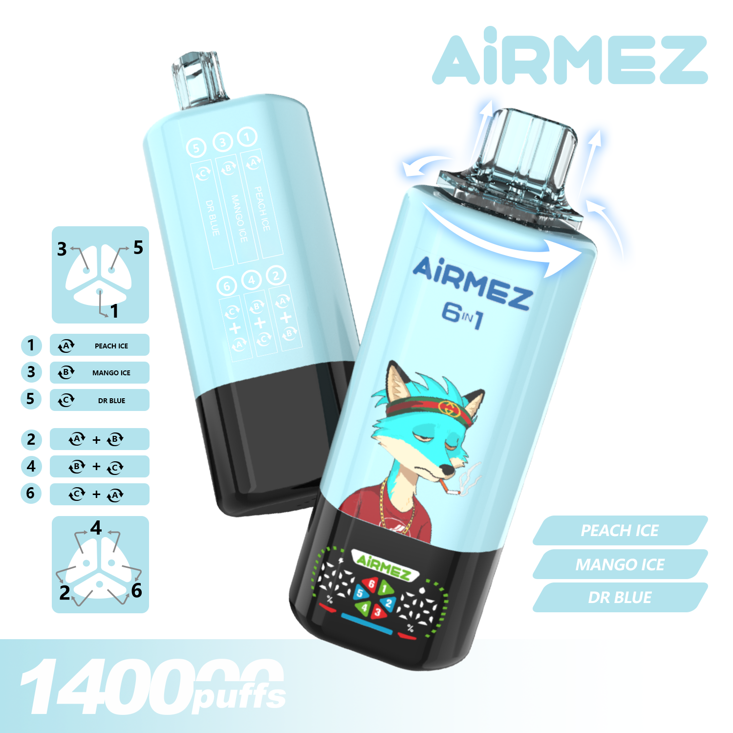 Disposable E-Cigarette Airmez Germany Poland Warehouse 6 in 1 Airmez 140K 140000 Puffs Electric Cigarette Vape 120K 110K 100K Puffs Wholesale I Vape