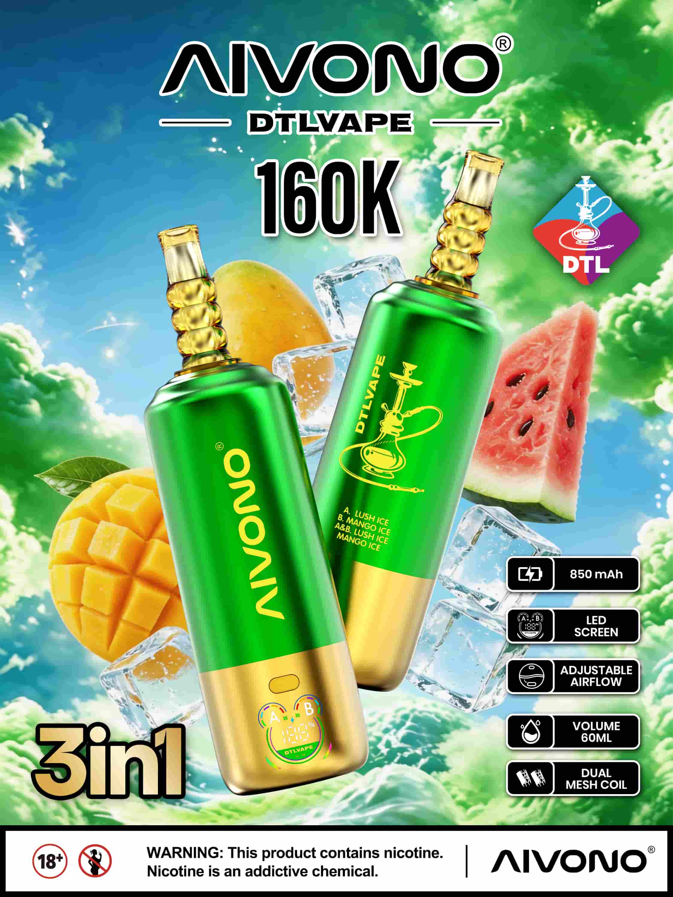 AIVONO AVN DTLVAPE 3IN1 160k Disposable Vape