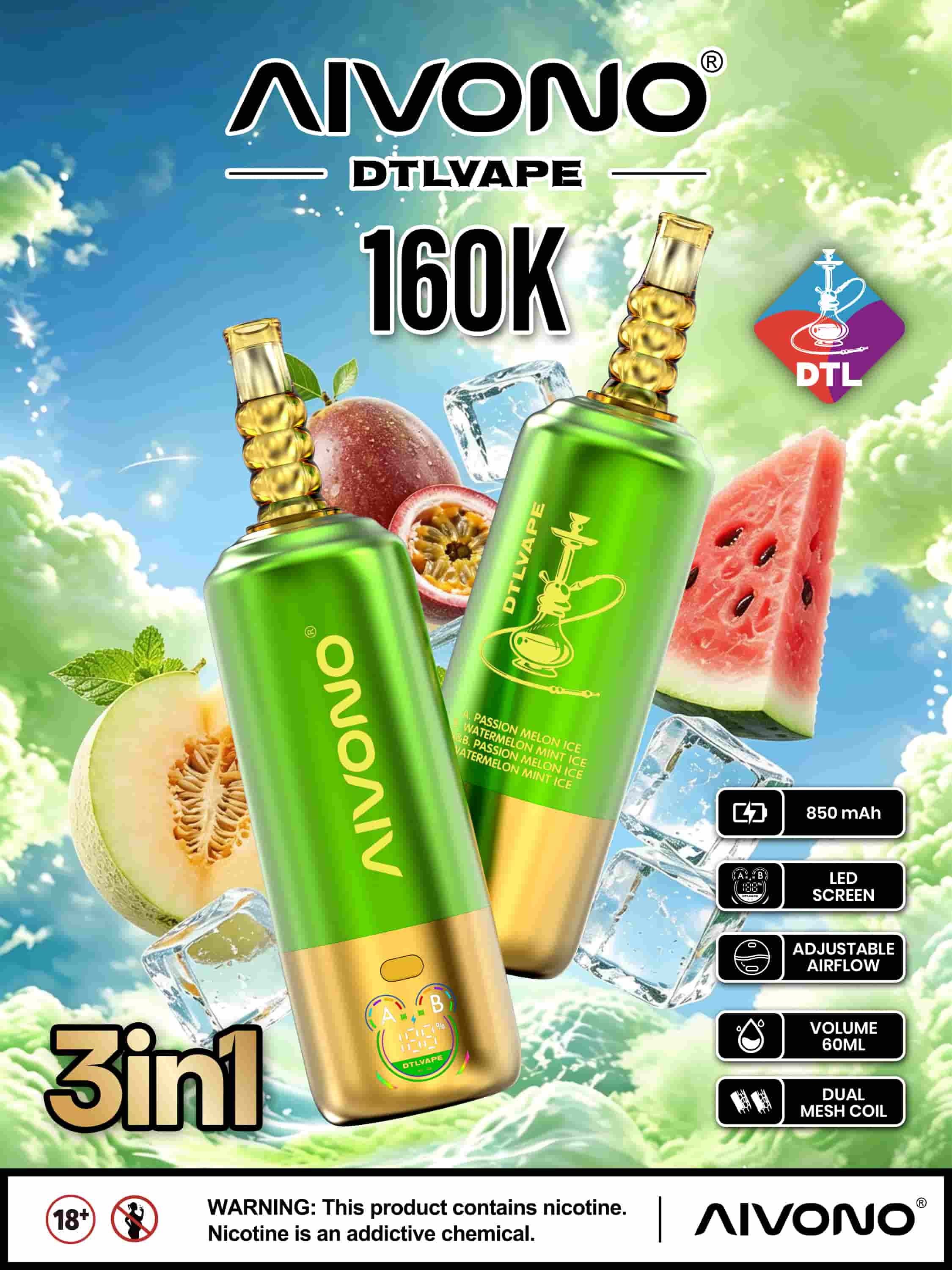 AIVONO AVN DTLVAPE 3IN1 160k Disposable Vape