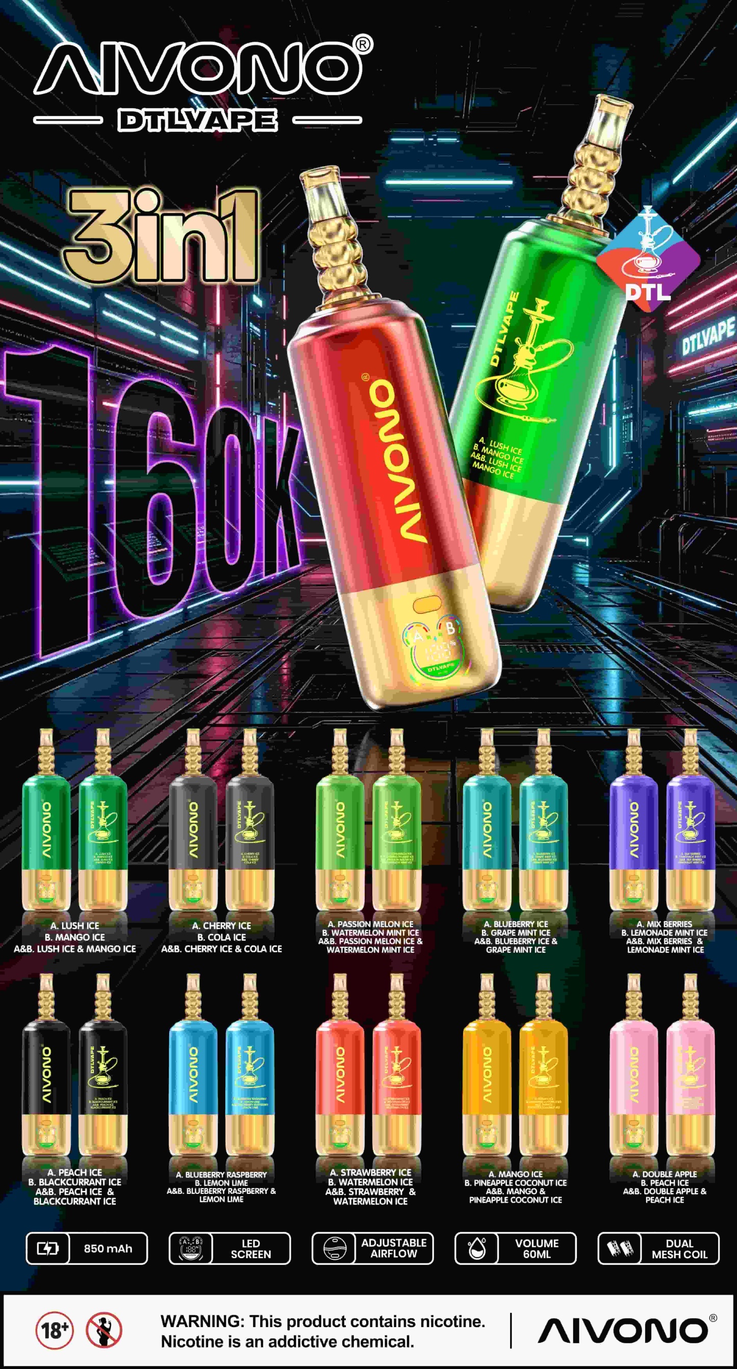 AIVONO AVN DTLVAPE 3IN1 160k Disposable Vape