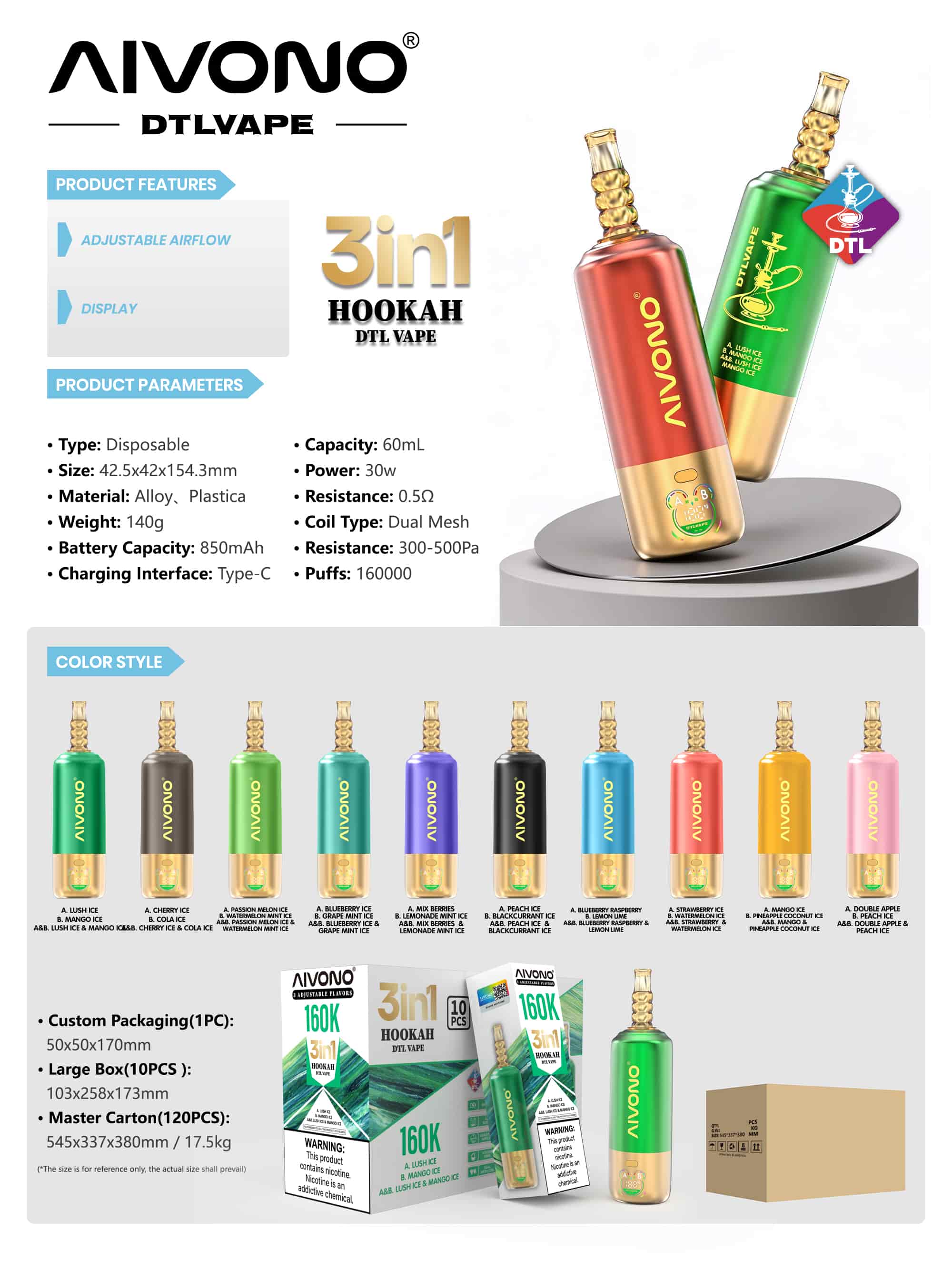 AIVONO AVN DTLVAPE 3IN1 160k Disposable Vape