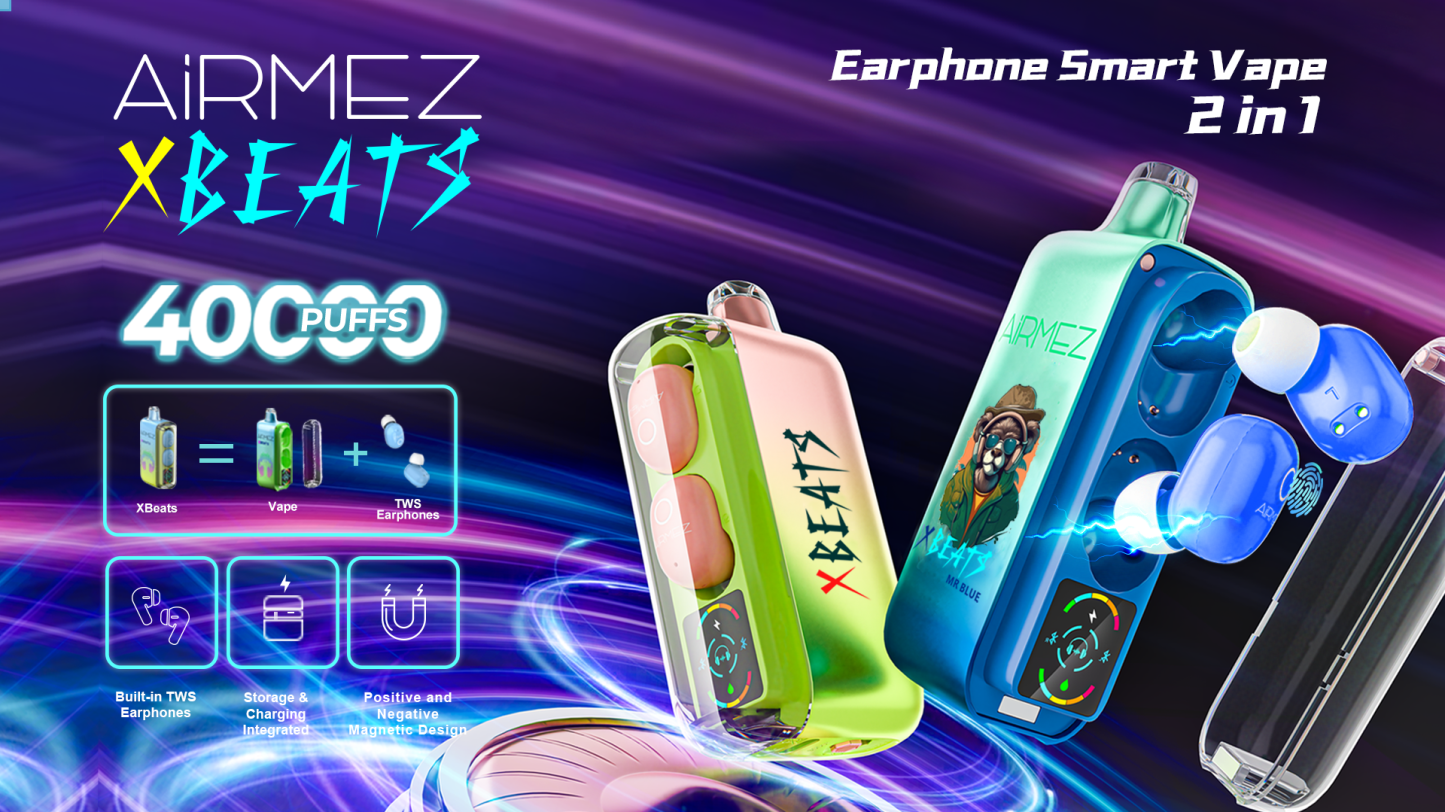 EU Warehouse High Quality Vape Airmez Xbeat Earphone Vaper 40000 Puff 40K Smart E Cigarette Pod Wholesale Rechargeable Video Disposable Vape Poland