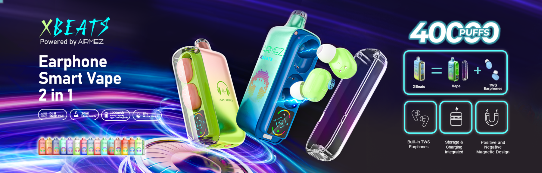 EU Warehouse High Quality Vape Airmez Xbeat Earphone Vaper 40000 Puff 40K Smart E Cigarette Pod Wholesale Rechargeable Video Disposable Vape Poland