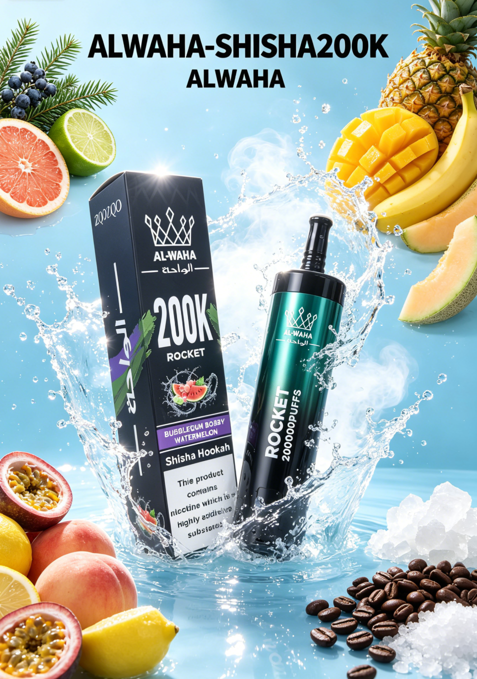 Al Waha Rocket Hookah 200K Shisha 20000 Vape Puffs Vape