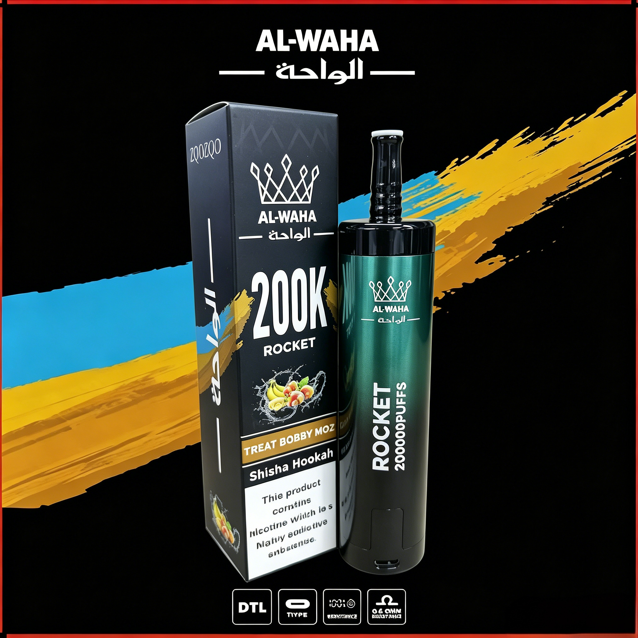 Al Waha Rocket Hookah 200K Shisha 20000 Vape Puffs Vape