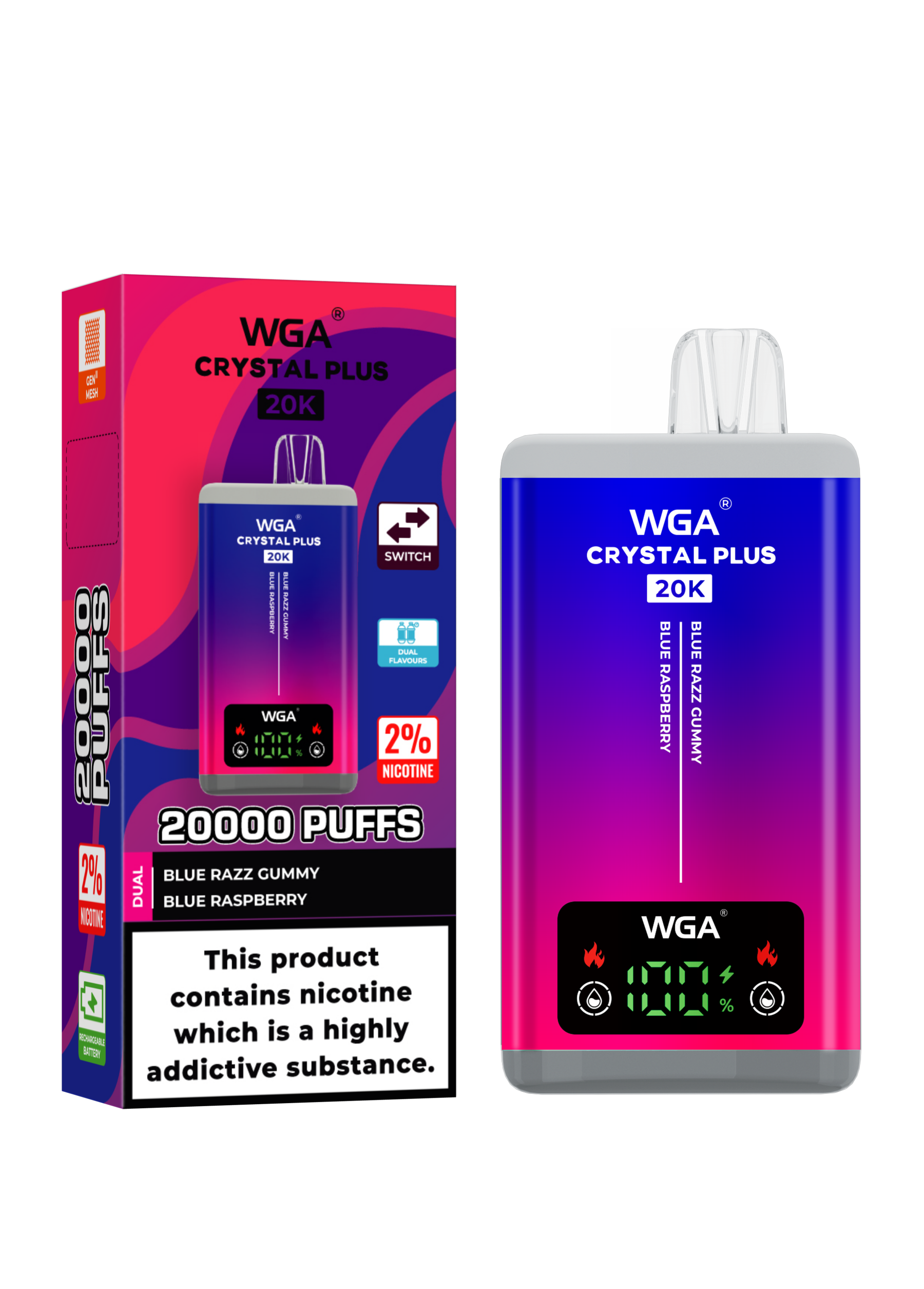  Wga 20K Puff Crystal Plus Disposable Vape EU Warehouse Dual Flavors Vape Pen Pod