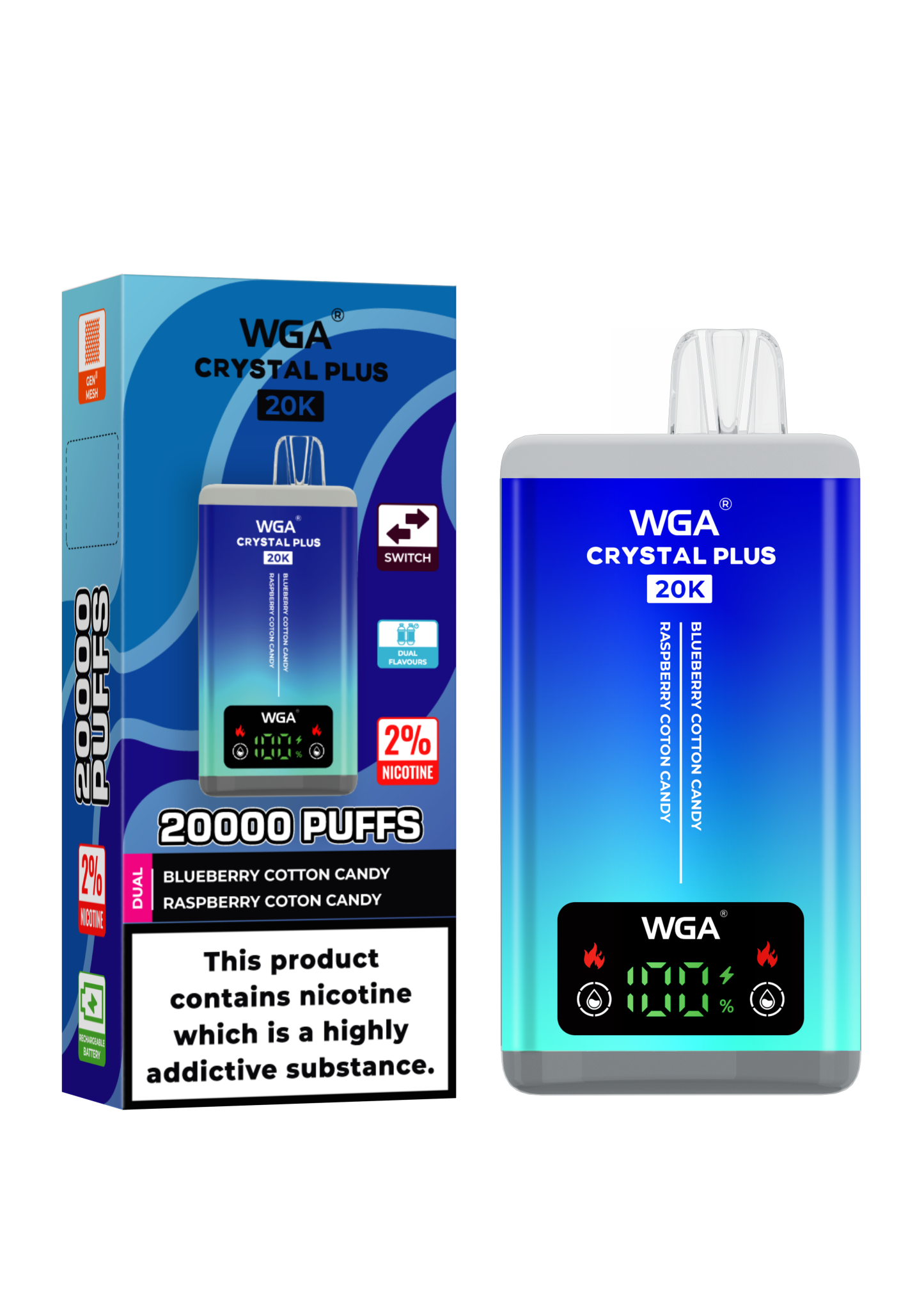  Wga 20K Puff Crystal Plus Disposable Vape EU Warehouse Dual Flavors Vape Pen Pod