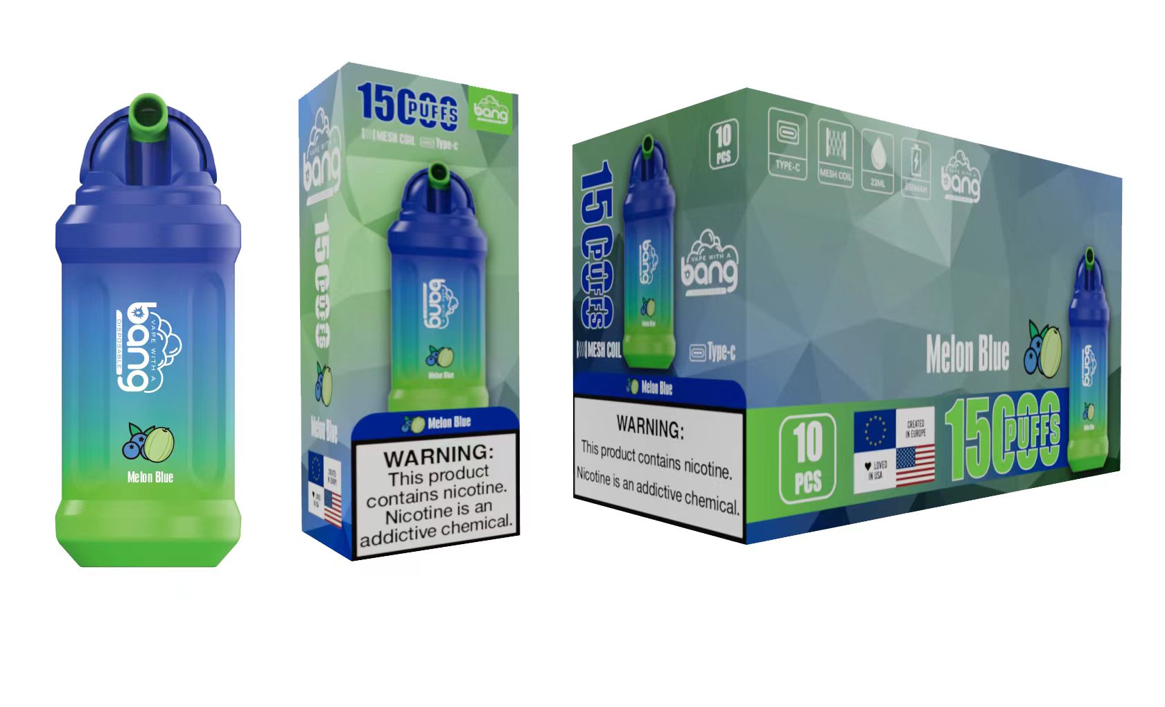 Authentic Bang15000 Puffs Disposable Vapes Pen 15k E Cigarette 0% 2% 3% 5% Level Vaporizer 650mAh Rechargeable Mesh Coil 23ml Pre-filled Pod 20 flavor-Ecloudvaping