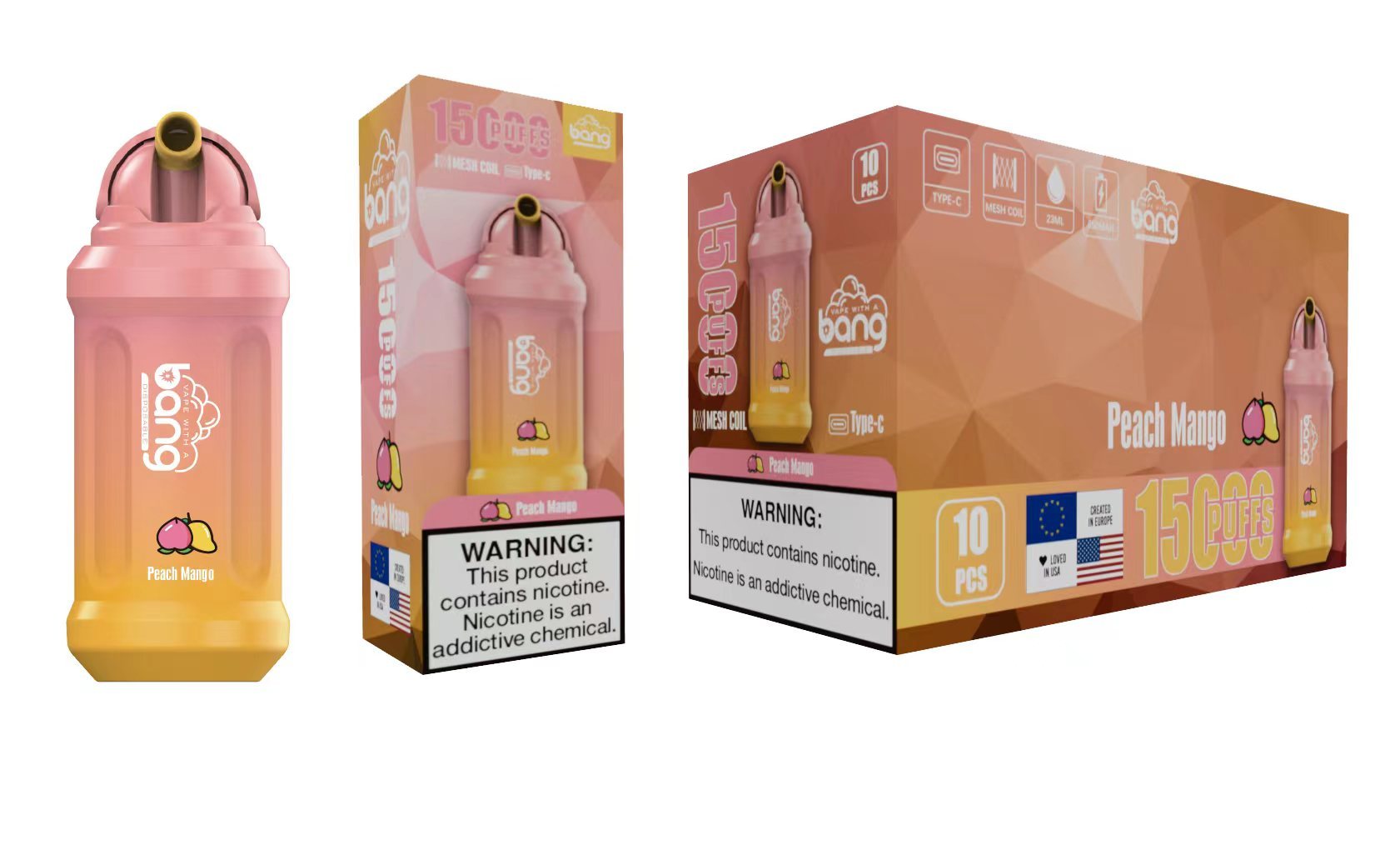 Authentic Bang15000 Puffs Disposable Vapes Pen 15k E Cigarette 0% 2% 3% 5% Level Vaporizer 650mAh Rechargeable Mesh Coil 23ml Pre-filled Pod 20 flavor-Ecloudvaping