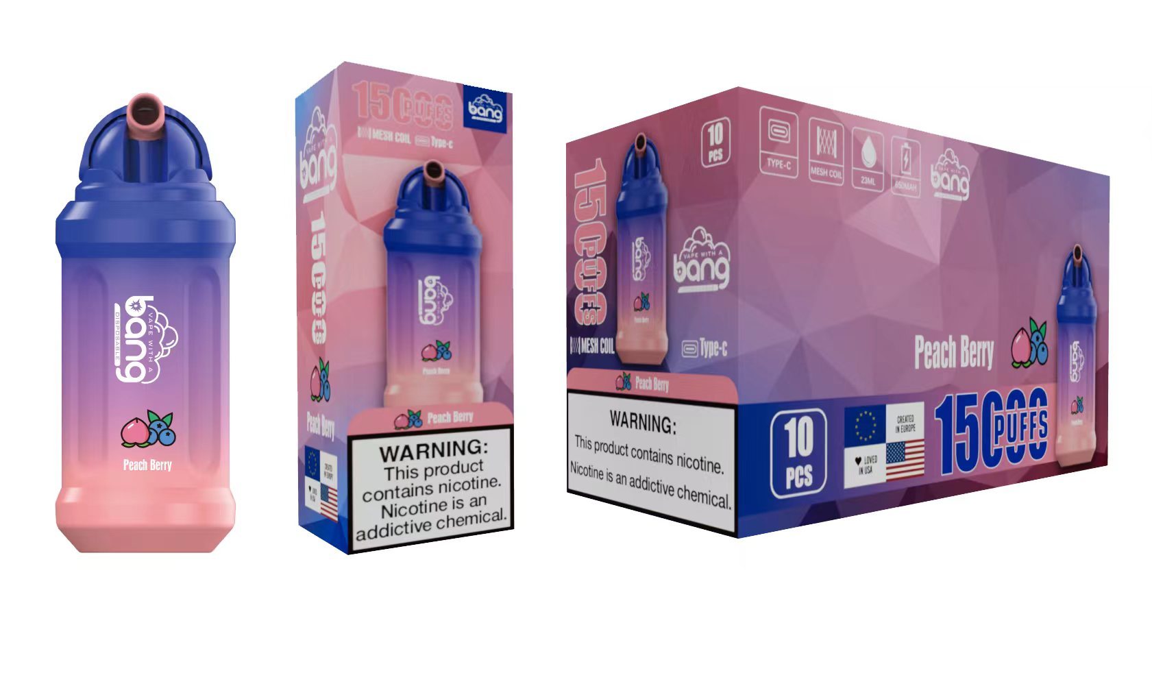 Authentic Bang15000 Puffs Disposable Vapes Pen 15k E Cigarette 0% 2% 3% 5% Level Vaporizer 650mAh Rechargeable Mesh Coil 23ml Pre-filled Pod 20 flavor-Ecloudvaping