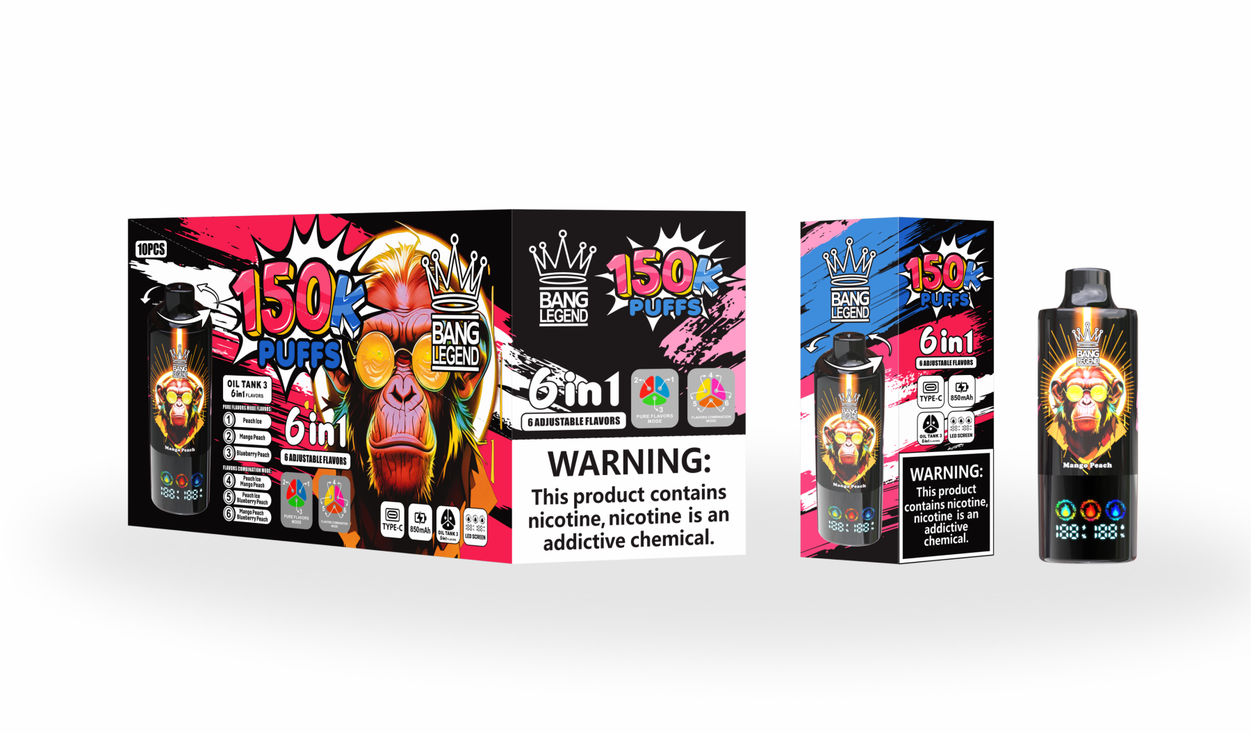 Bang 150000 Puffs Disposable Vape Pen 850mAh High-Capacity Battery 3 Oil Tanks 6 Flavors Dual Modes Spain Factory Direct Seeking Agents