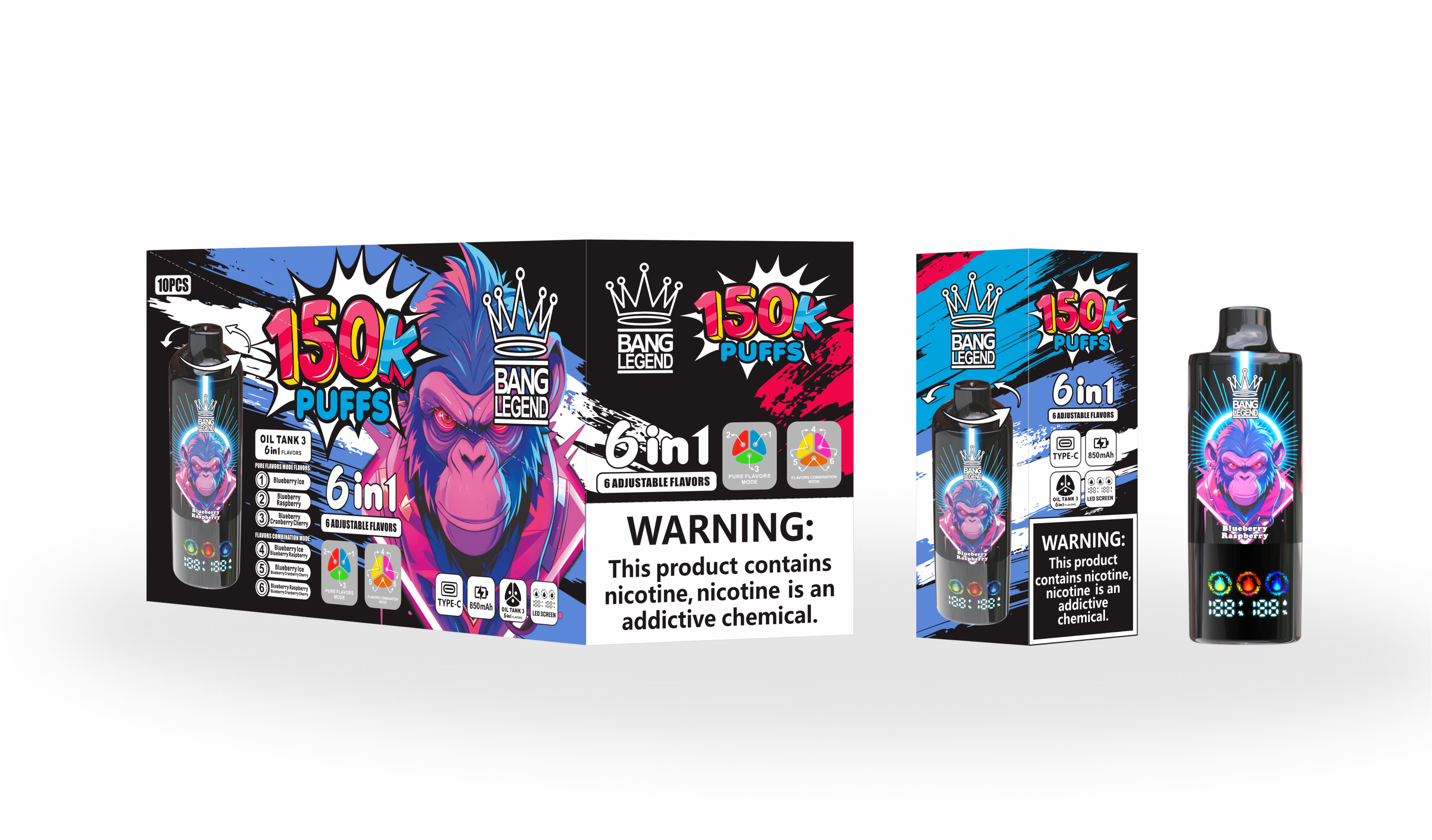 Bang 150000 Puffs Disposable Vape Pen 850mAh High-Capacity Battery 3 Oil Tanks 6 Flavors Dual Modes Spain Factory Direct Seeking Agents