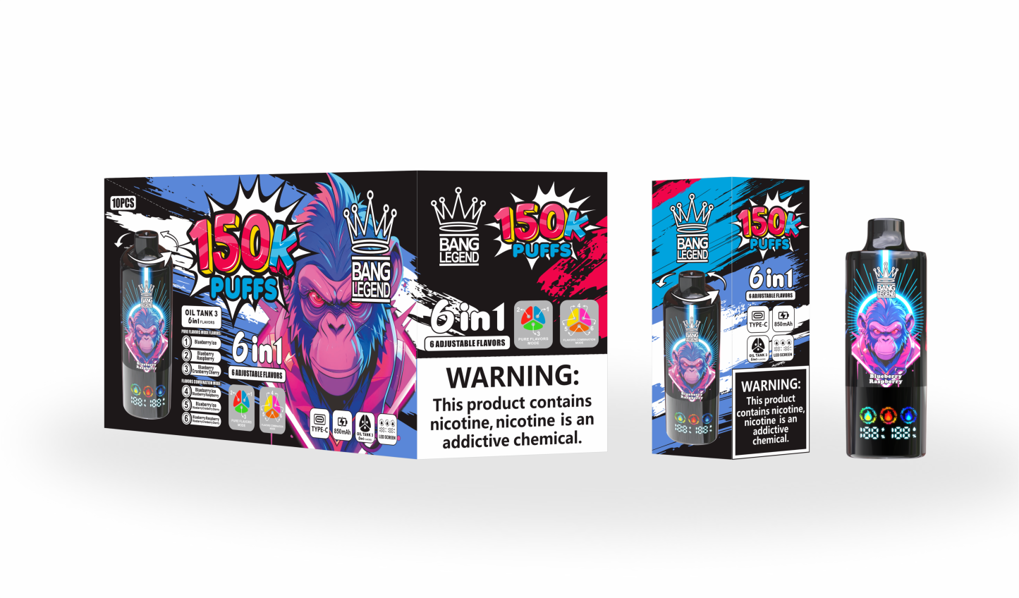 Bang 150000 Puffs Disposable Vape Pen 850mAh High-Capacity Battery 3 Oil Tanks 6 Flavors Dual Modes Spain Factory Direct Seeking Agents