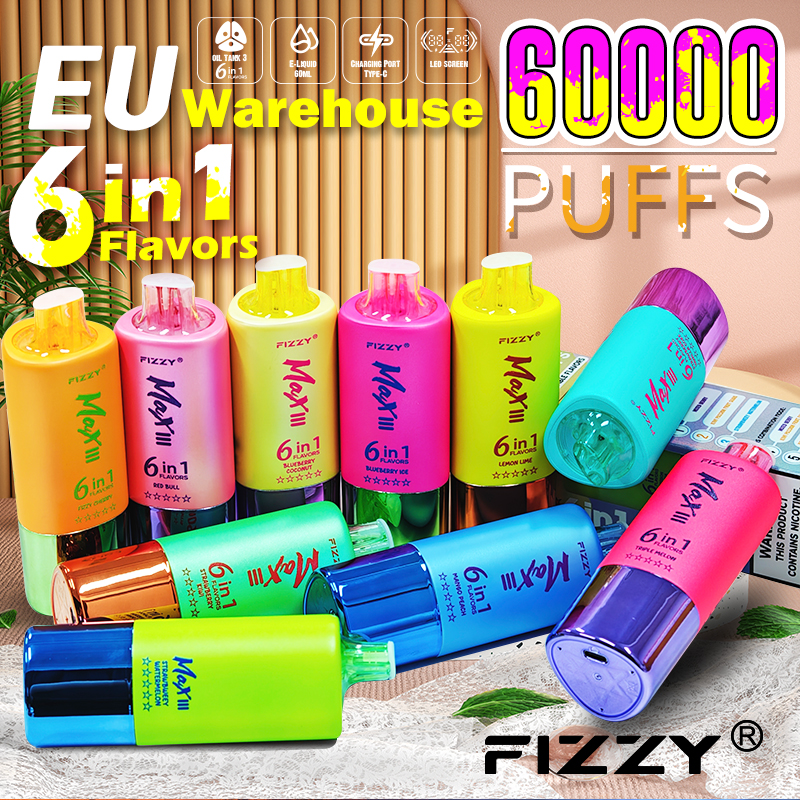  Fizzy Max III 60K 60000 Puff Triple Flavors 6 in 1 Vape 50K 40K 30K Puff Solo Triple Vape 30K Disposable Vape